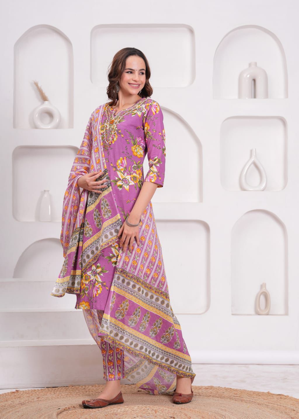 Multicolour Floral Colour  3 Piece Kurta Set (Z0177)