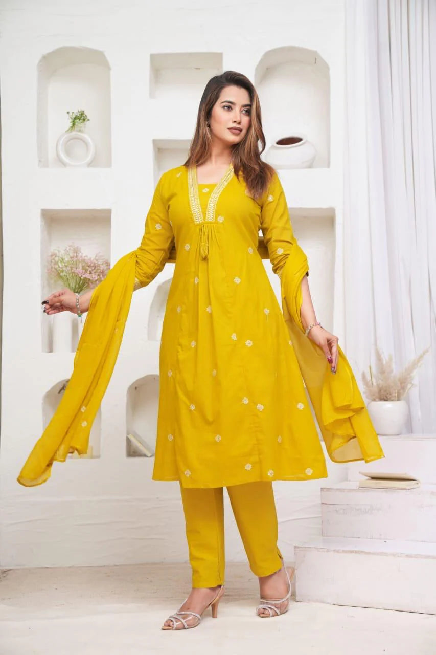 Mustard Yellow 3 piece Kurta with hand bag and earrings combo (C11)