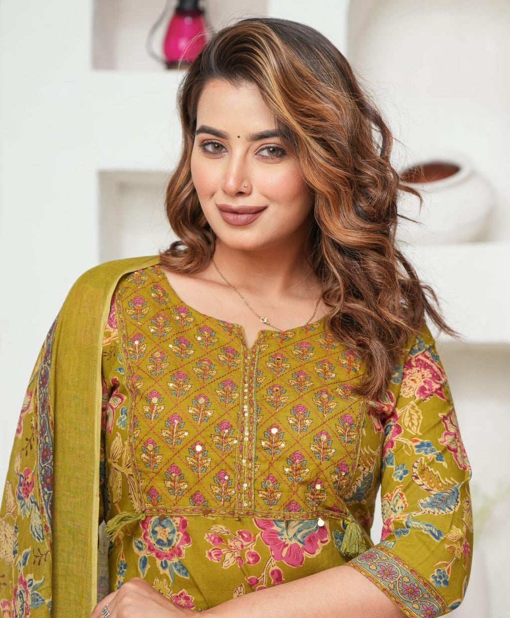 Olive Green 3 Piece Kurta Set (Z0160)