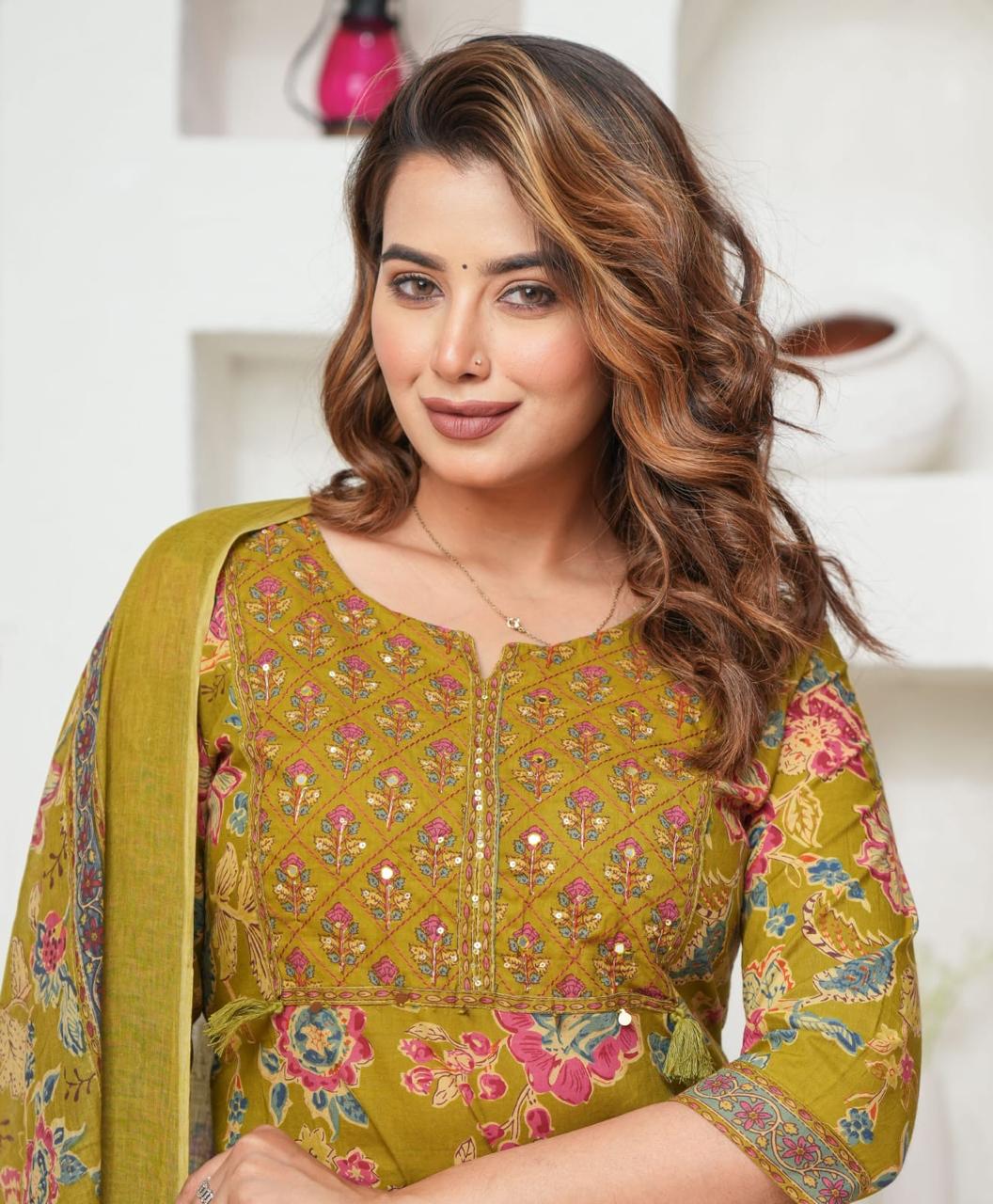 Olive Green 3 Piece Kurta Set (Z0160)