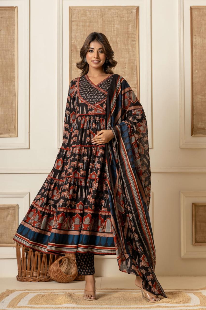 Black Printed Anarkali set (Z0161)