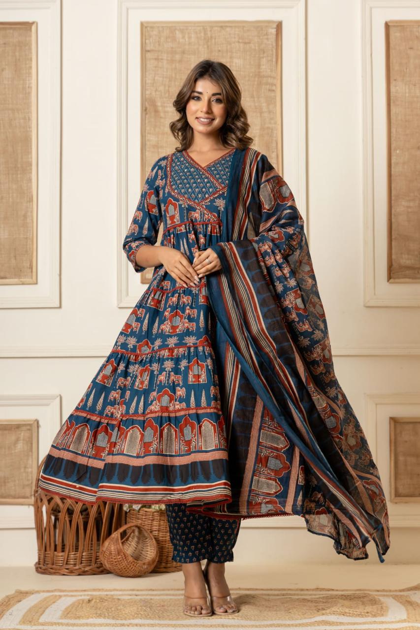 Blue Printed Anarkali set (Z0162)