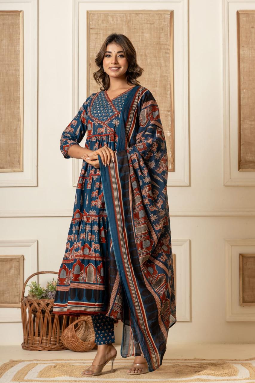 Blue Printed Anarkali set (Z0162)