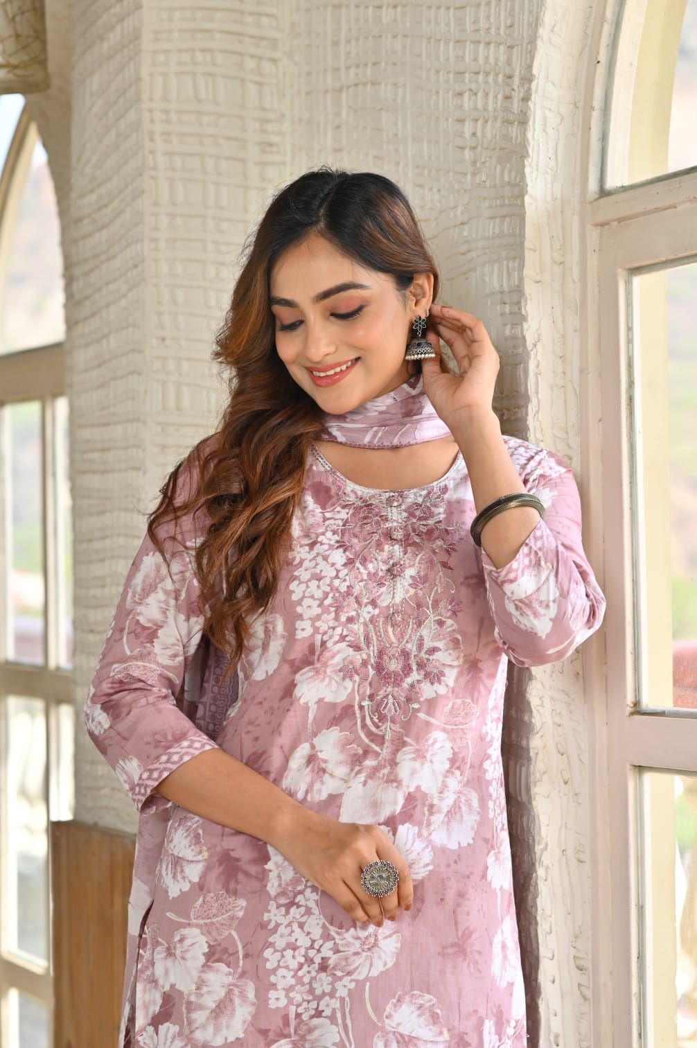 Rosy Pink Colour  3 Piece Kurta Set  (Z0173)