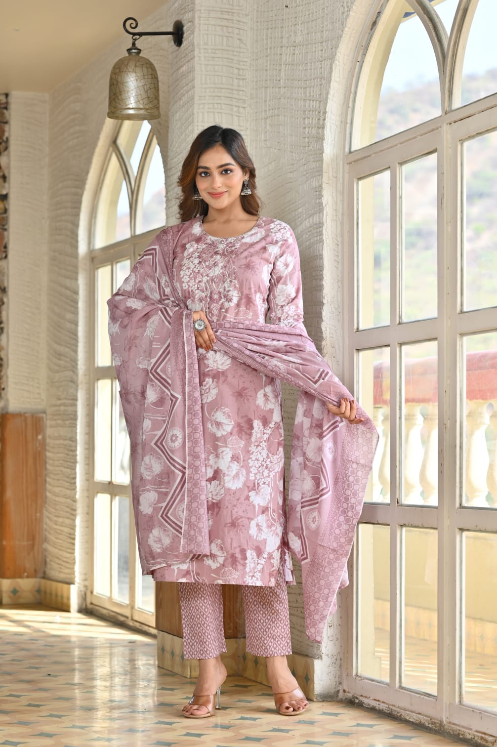 Rosy Pink Colour  3 Piece Kurta Set  (Z0173)