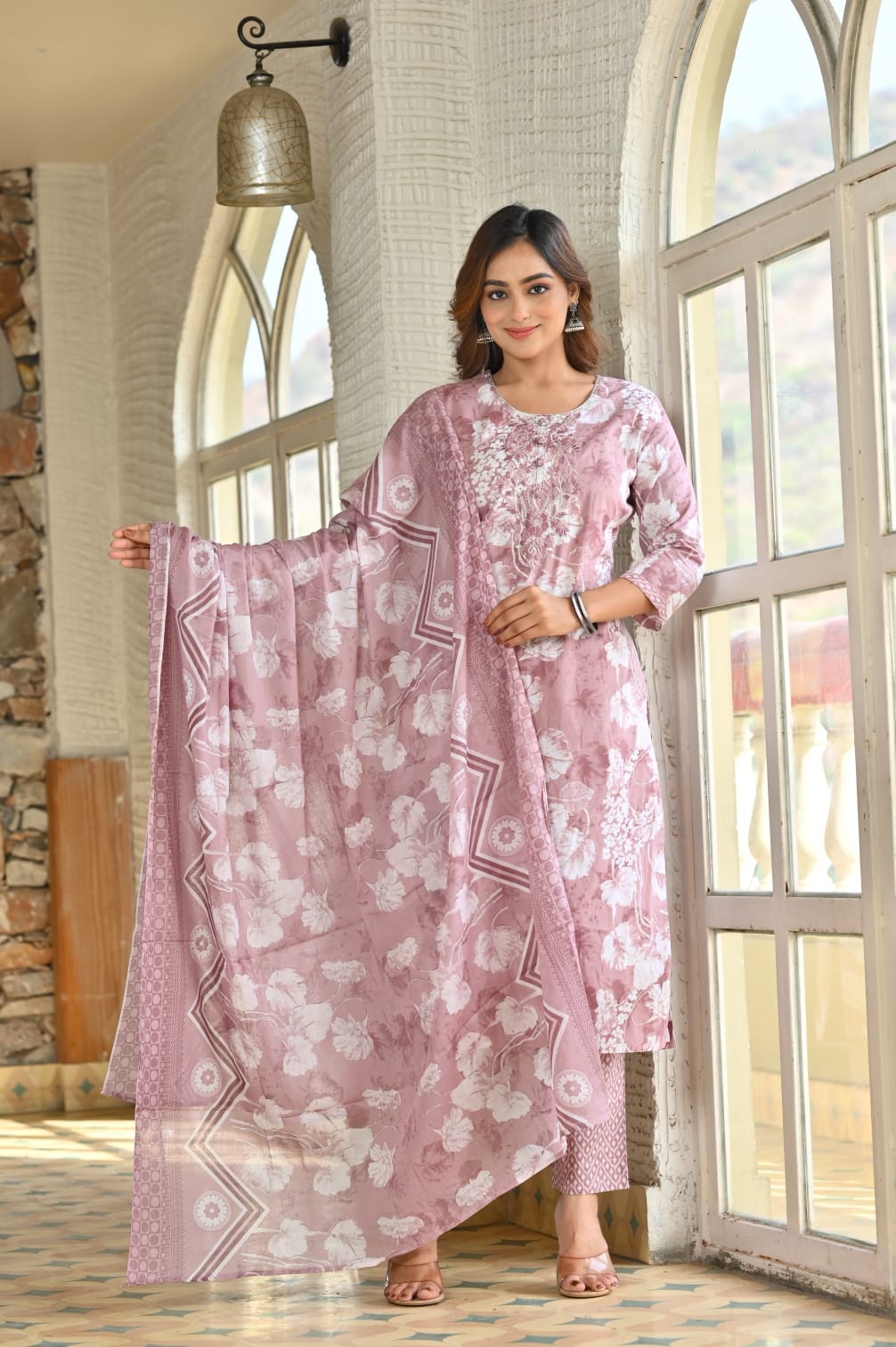 Rosy Pink Colour  3 Piece Kurta Set  (Z0173)