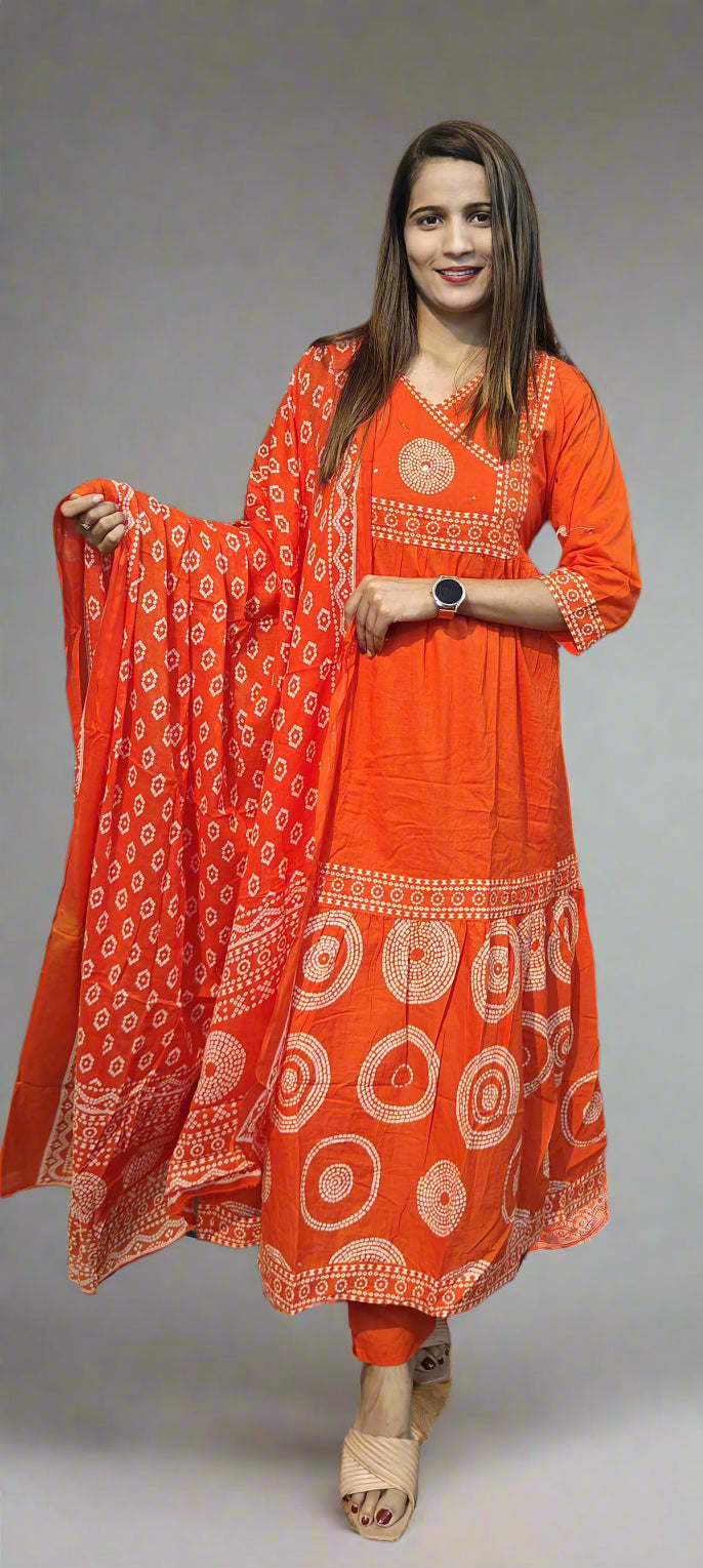 Bright Orange 3 Piece Kurta Set (Z0179)