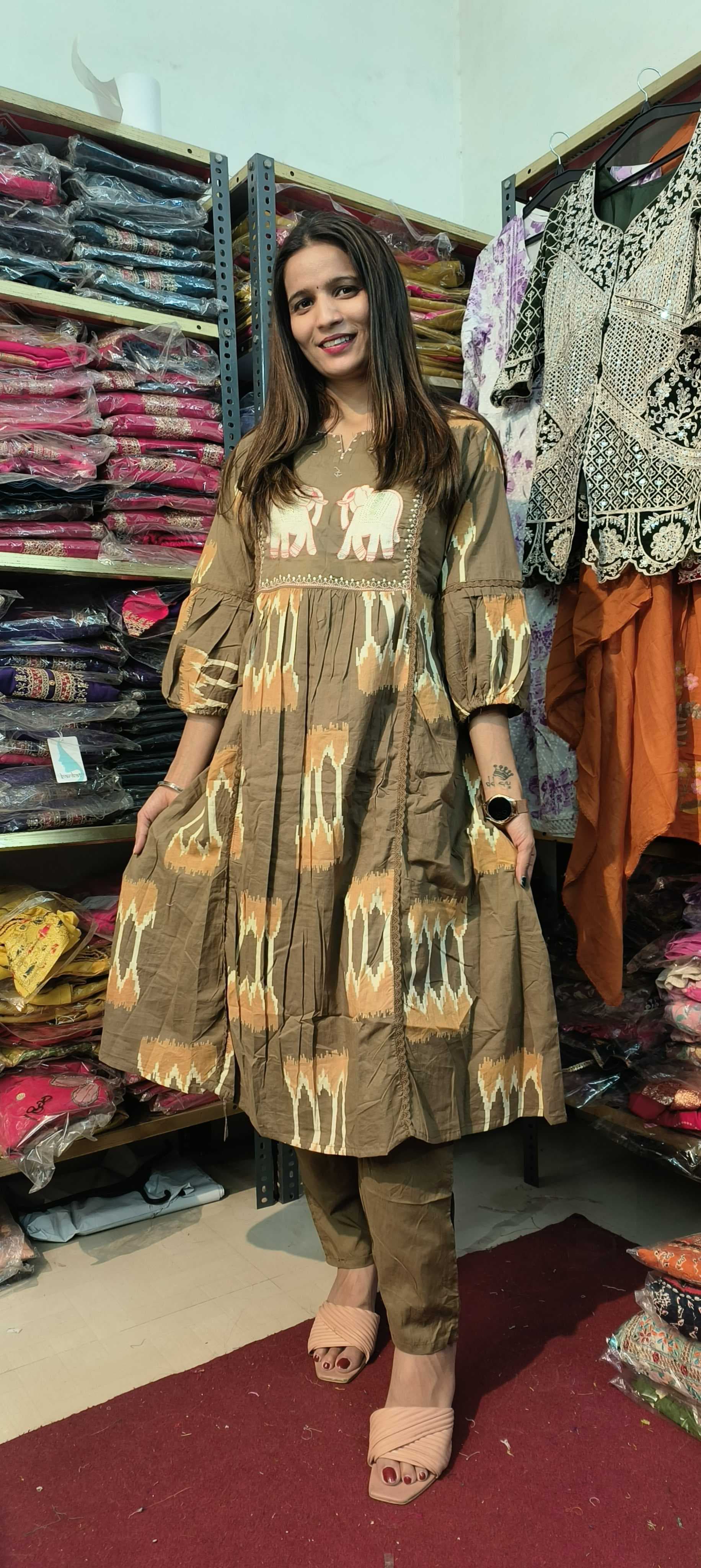 Brown colour elephent 2 piece kurta set (Z0181)