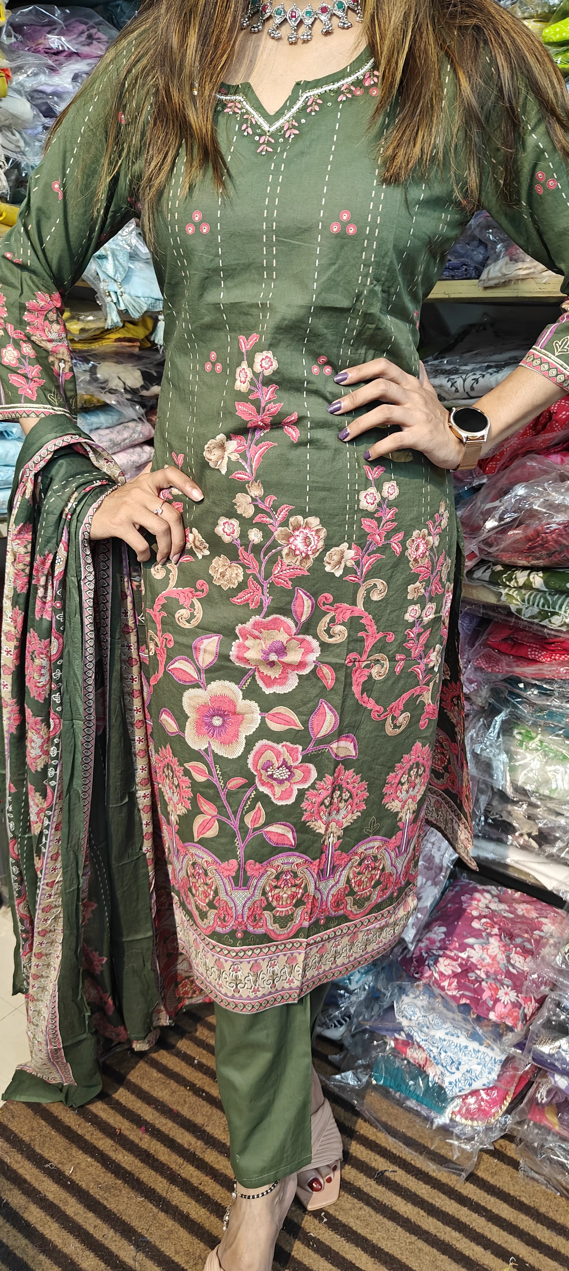 Olive Green Colour 3 Piece Kurta Set (Z0174)