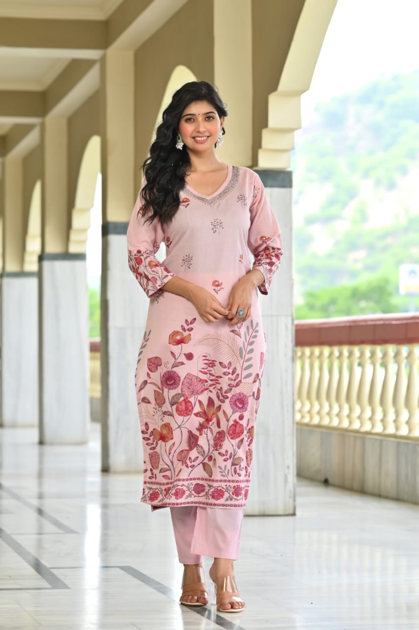 Blush Pink Floral 3 Piece Kurta Set (Z0189)