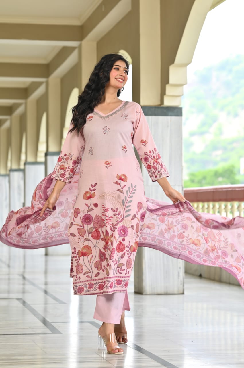 Blush Pink Floral 3 Piece Kurta Set (Z0189)