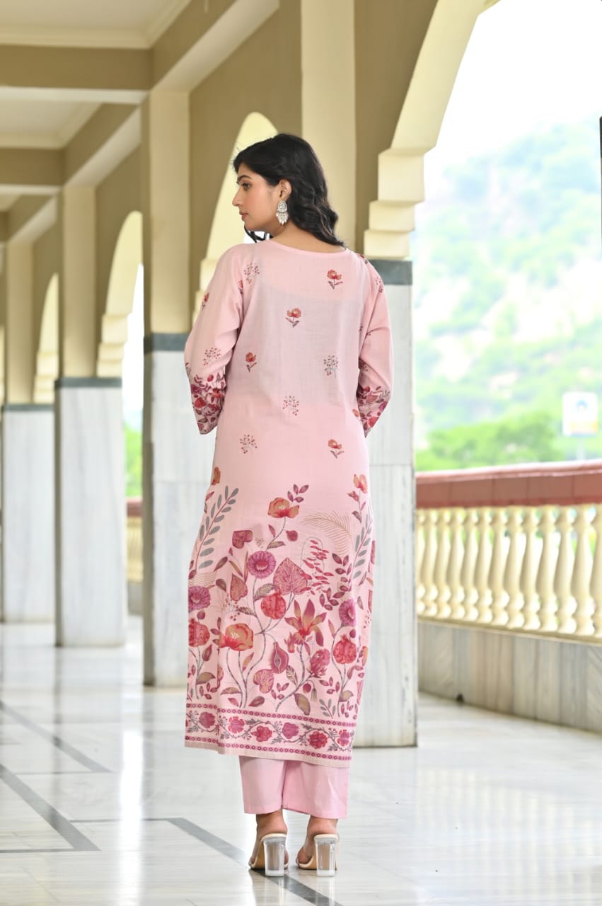 Blush Pink Floral 3 Piece Kurta Set (Z0189)