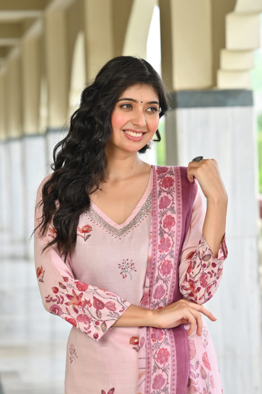 Blush Pink Floral 3 Piece Kurta Set (Z0189)