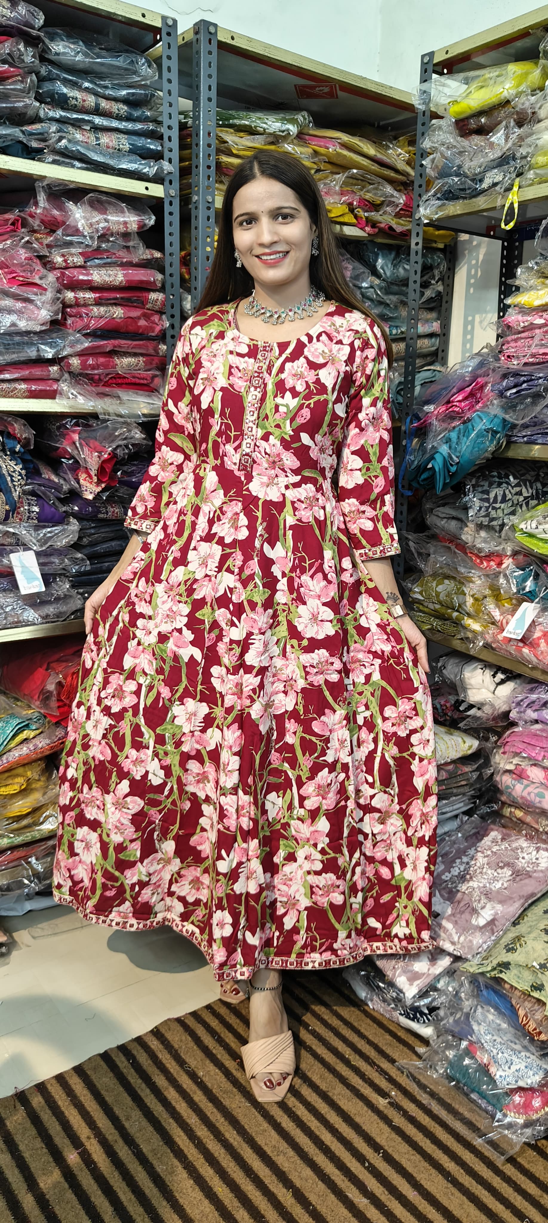 Maroon Pink Floral Gown  (Z0193)