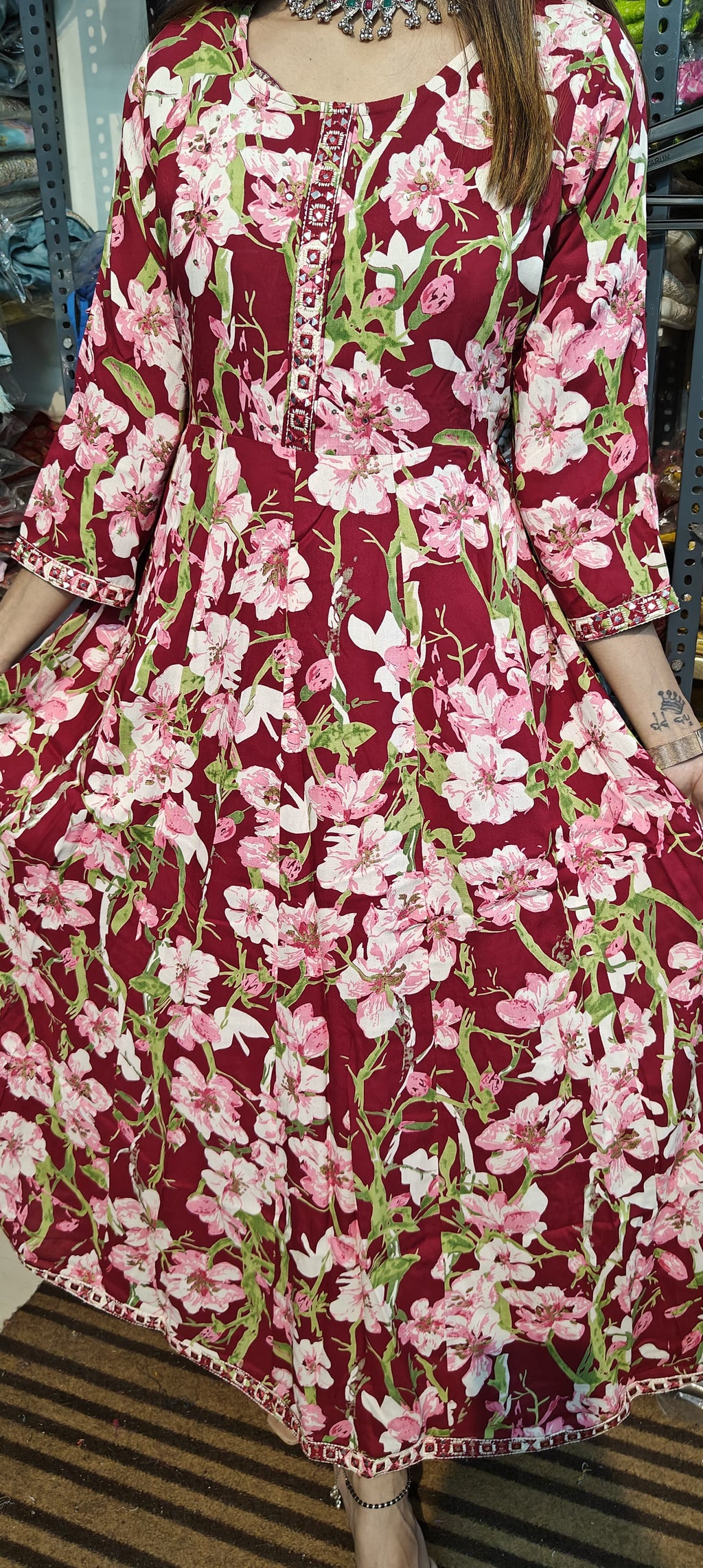 Maroon Pink Floral Gown  (Z0193)
