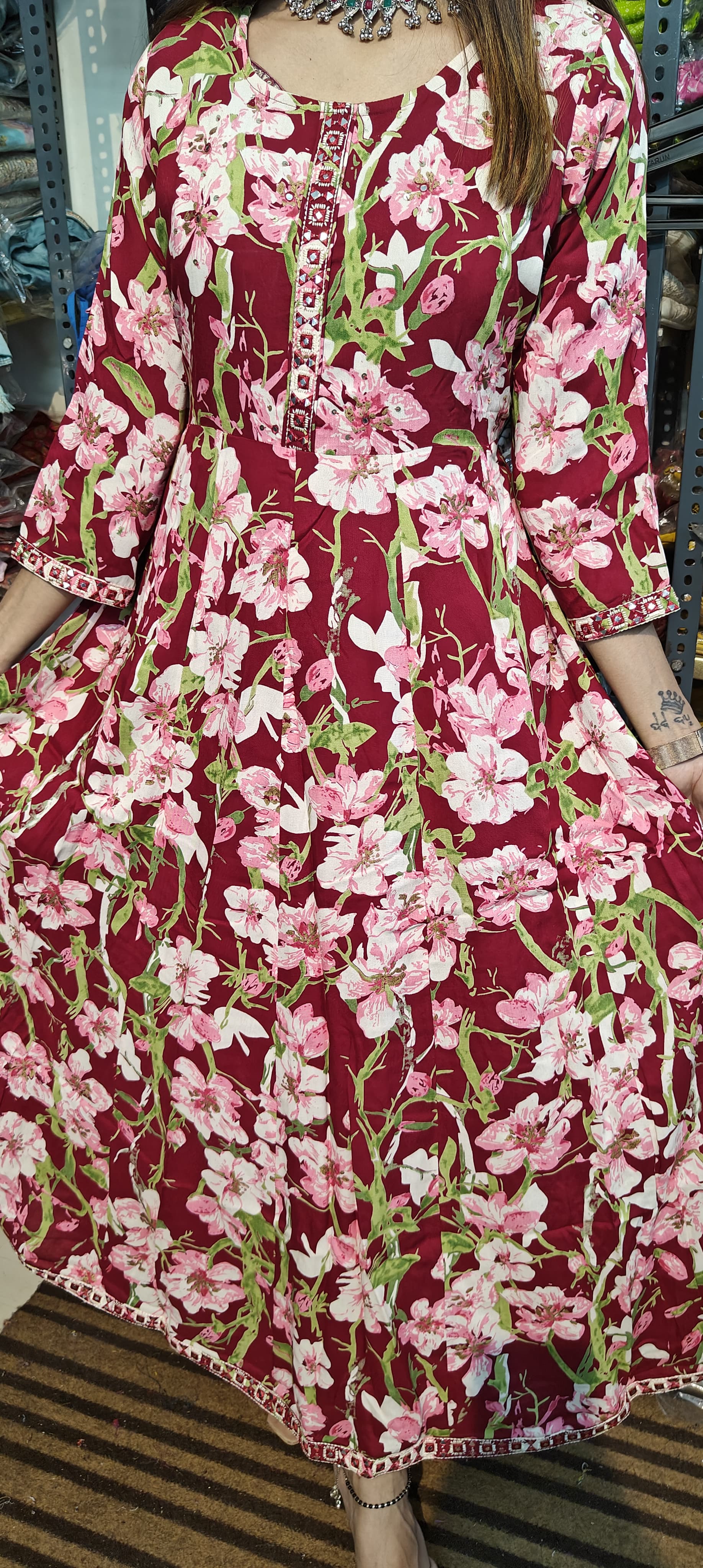 Maroon Pink Floral Gown  (Z0193)