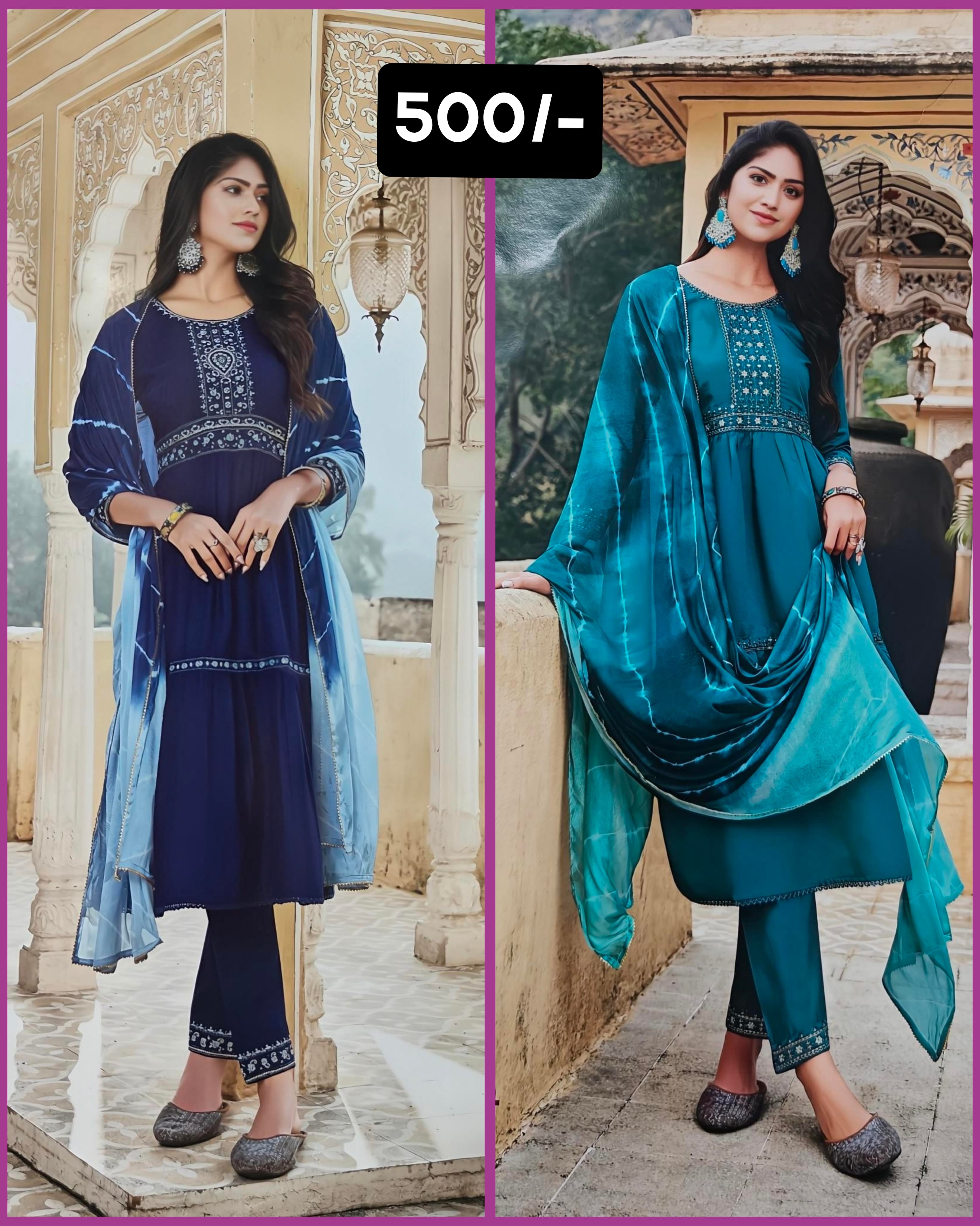 Navy blue and teal blue beautiful naira 3 piece set Combo (16)