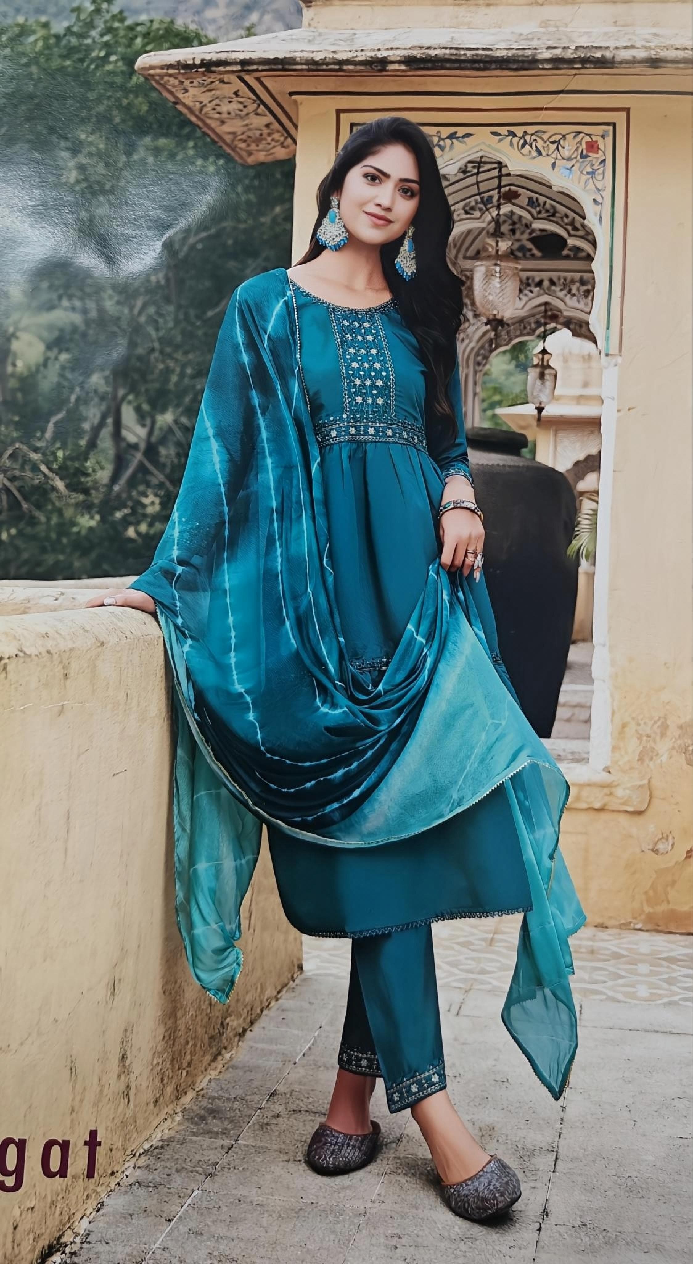 Navy blue and teal blue beautiful naira 3 piece set Combo (16)