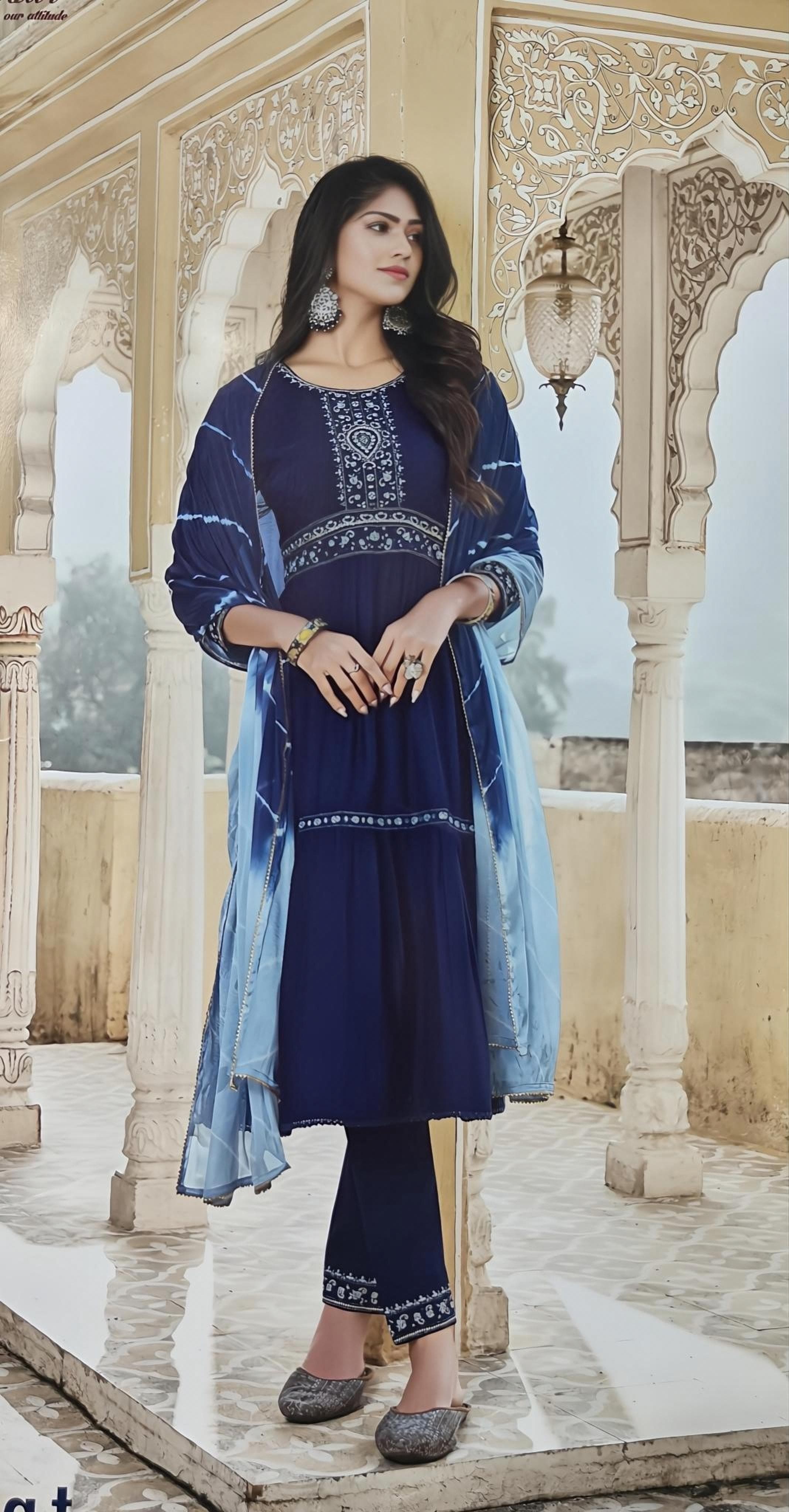 Navy blue and teal blue beautiful naira 3 piece set Combo (16)