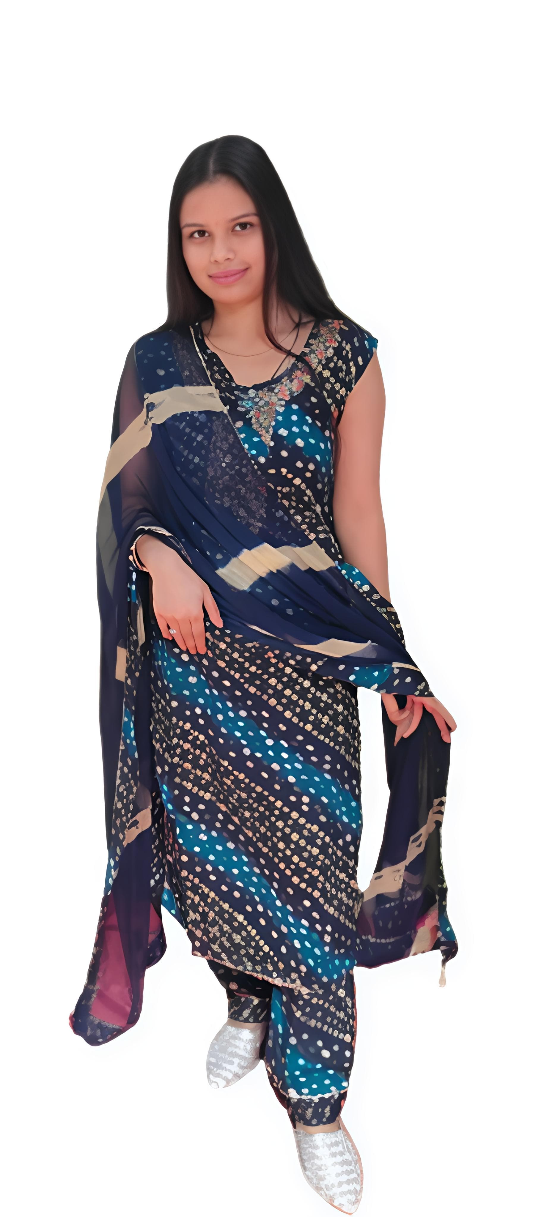 Blue Colour bandhani print and and maroon color nira 3 piece sets Combo (C17)