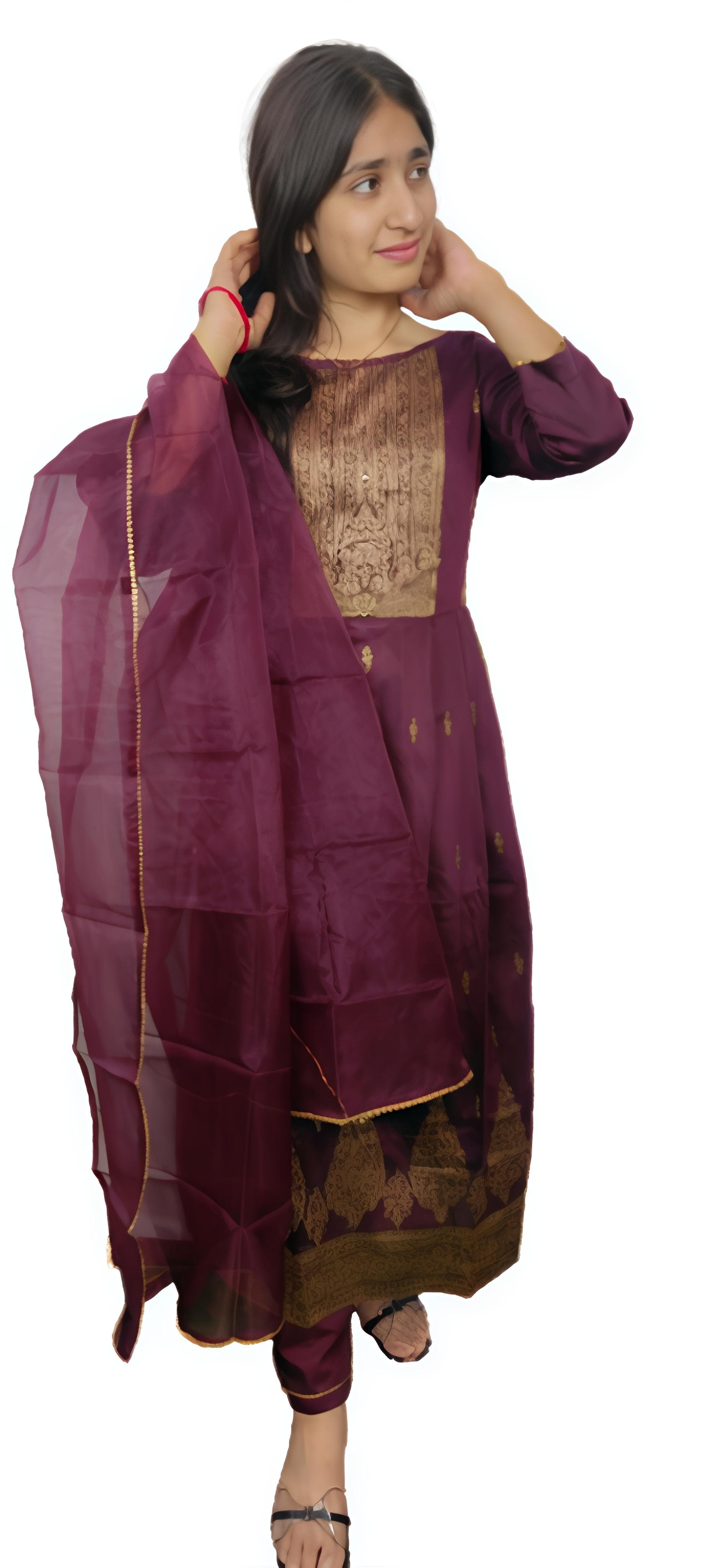 Blue Colour bandhani print and and maroon color nira 3 piece sets Combo (C17)