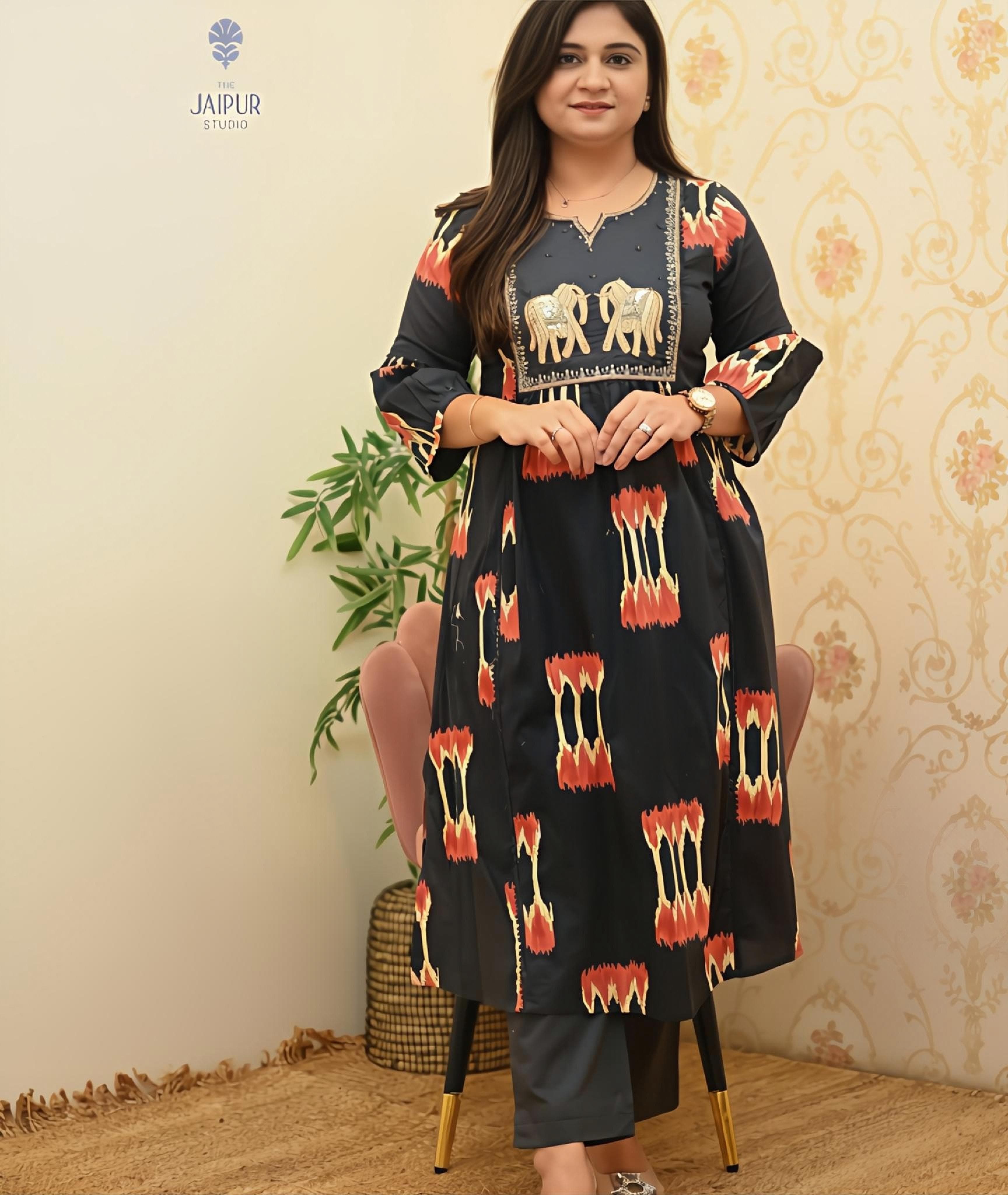 Gray colour beautiful Elephent print Anarkali 2 piece set (Z0201)