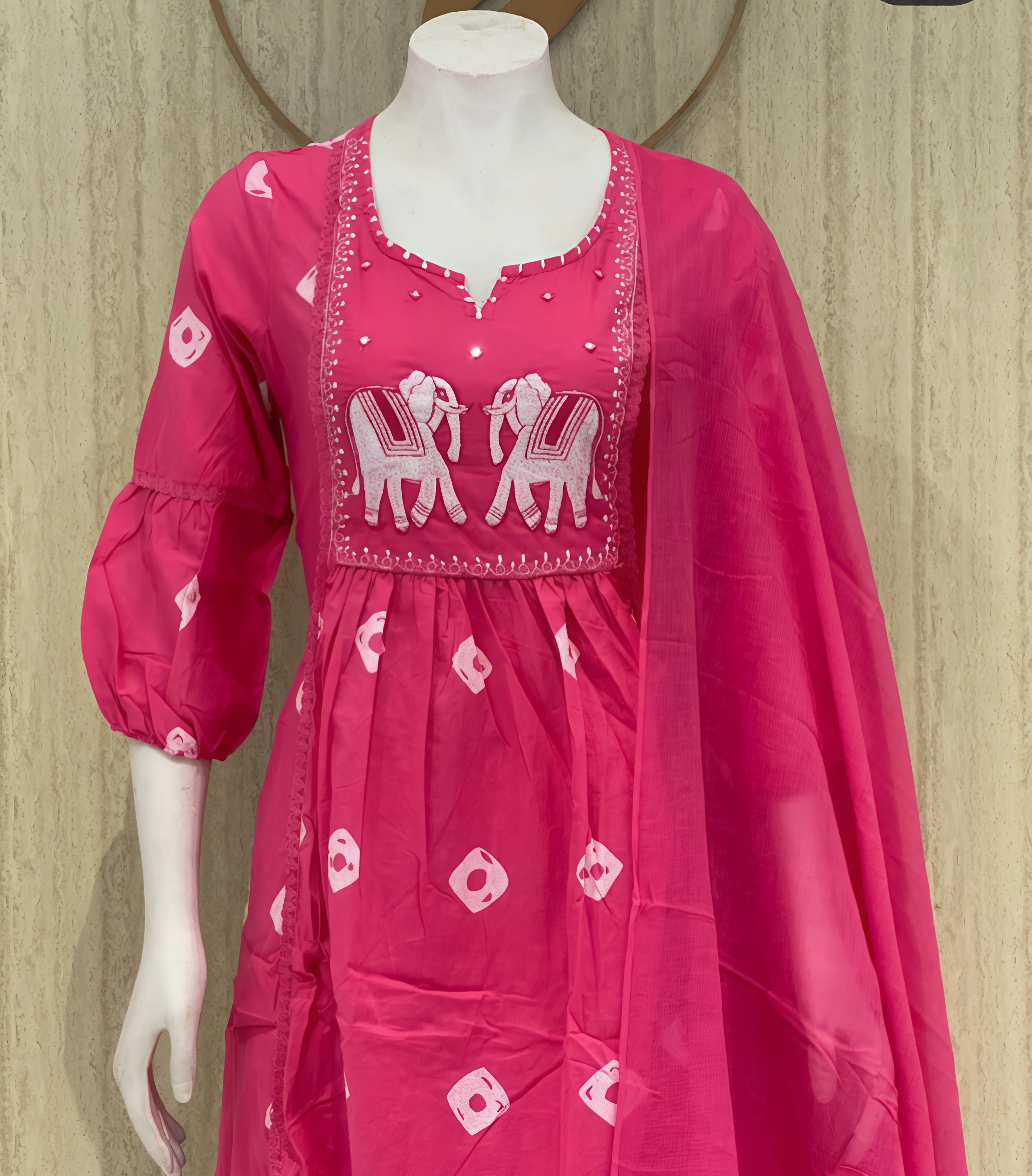 pink colour elephent print 3 piece kurta set (Z0203)