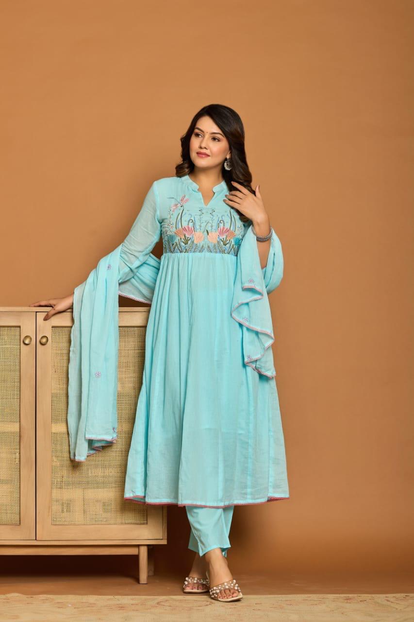 Sky Blue 3 Piece  kurta Set (Z050)
