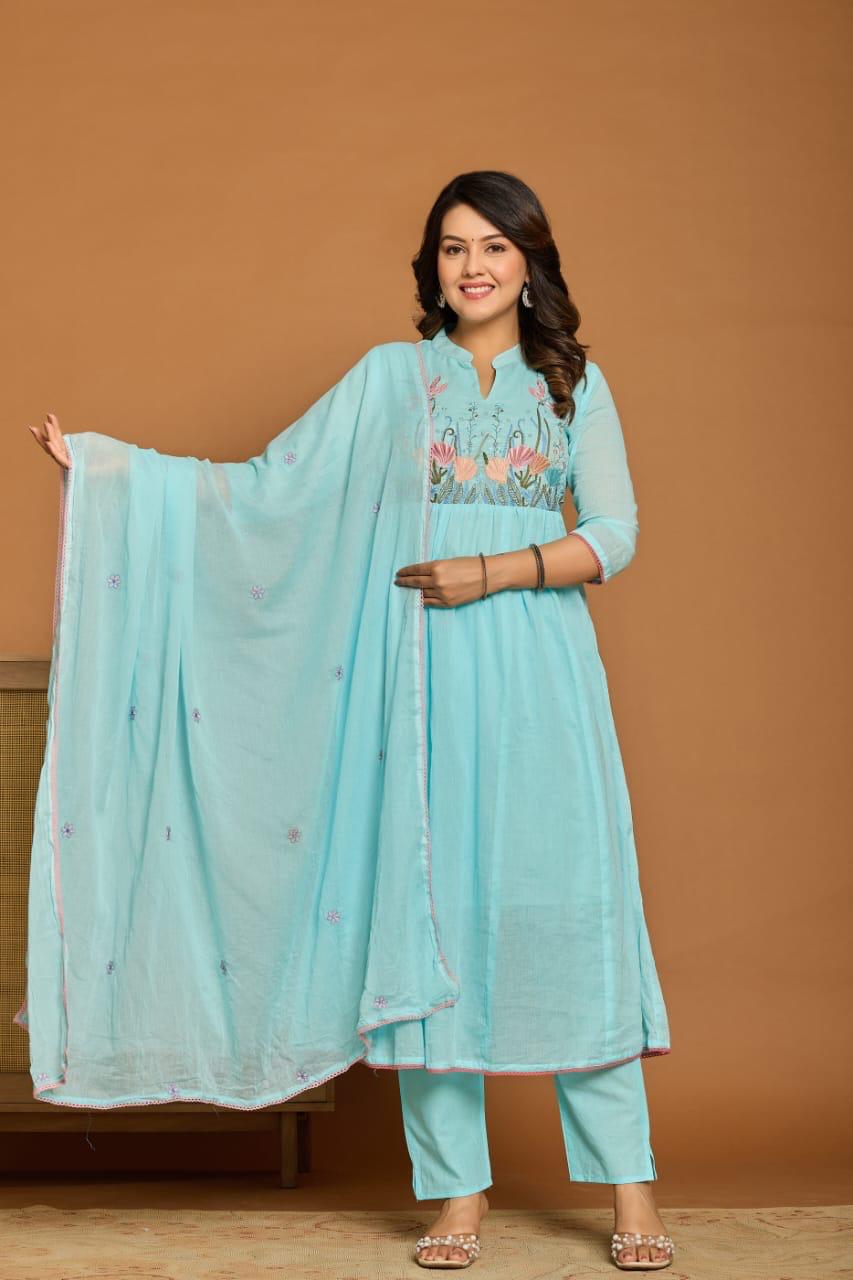 Sky Blue 3 Piece  kurta Set (Z050)