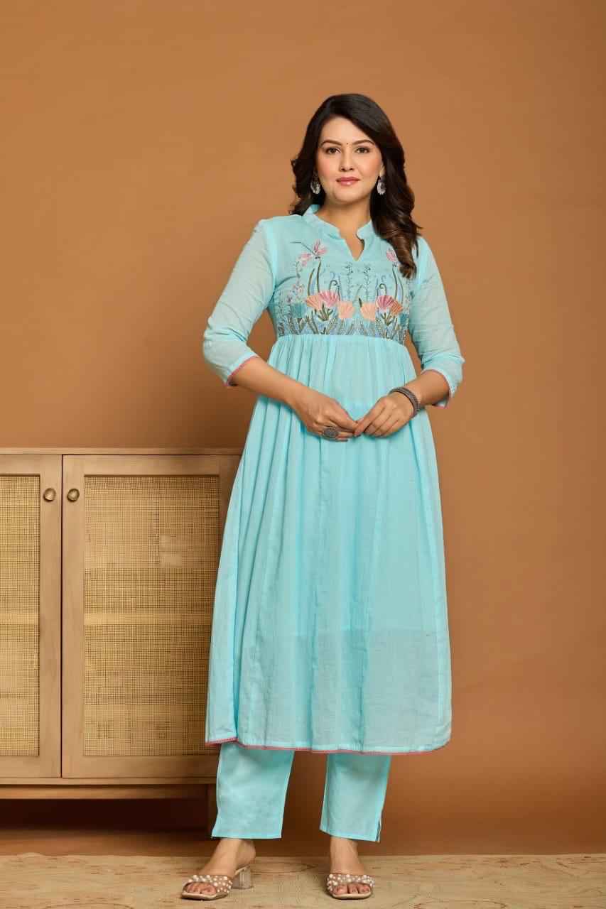 Sky Blue 3 Piece  kurta Set (Z050)