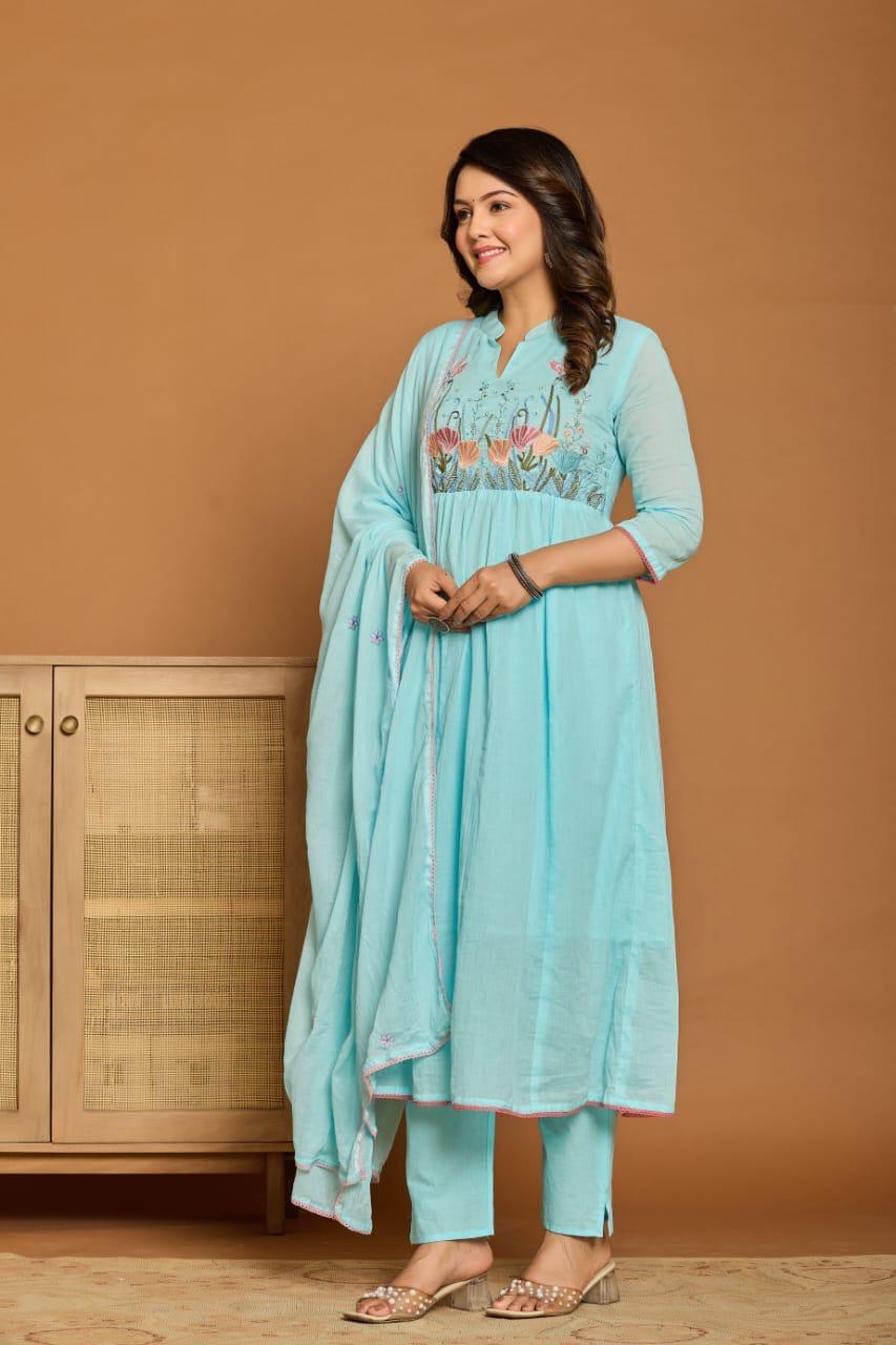 Sky Blue 3 Piece  kurta Set (Z050)