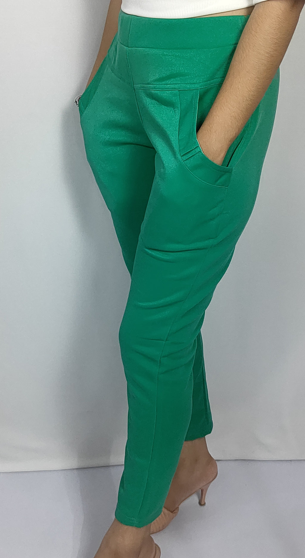 Solid Color Slim-Fit Pants with Side Pockets
