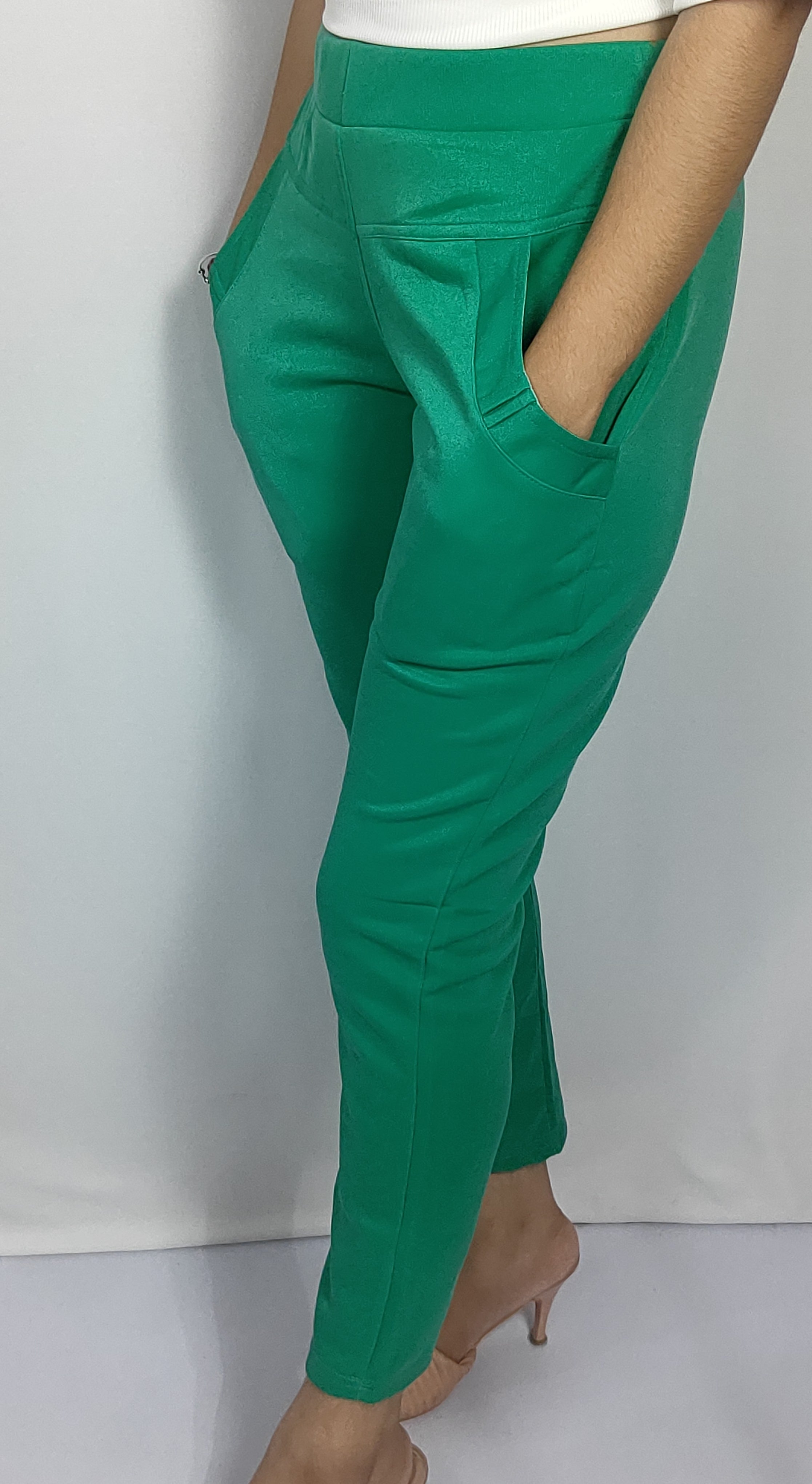 Solid Color Slim-Fit Pants with Side Pockets