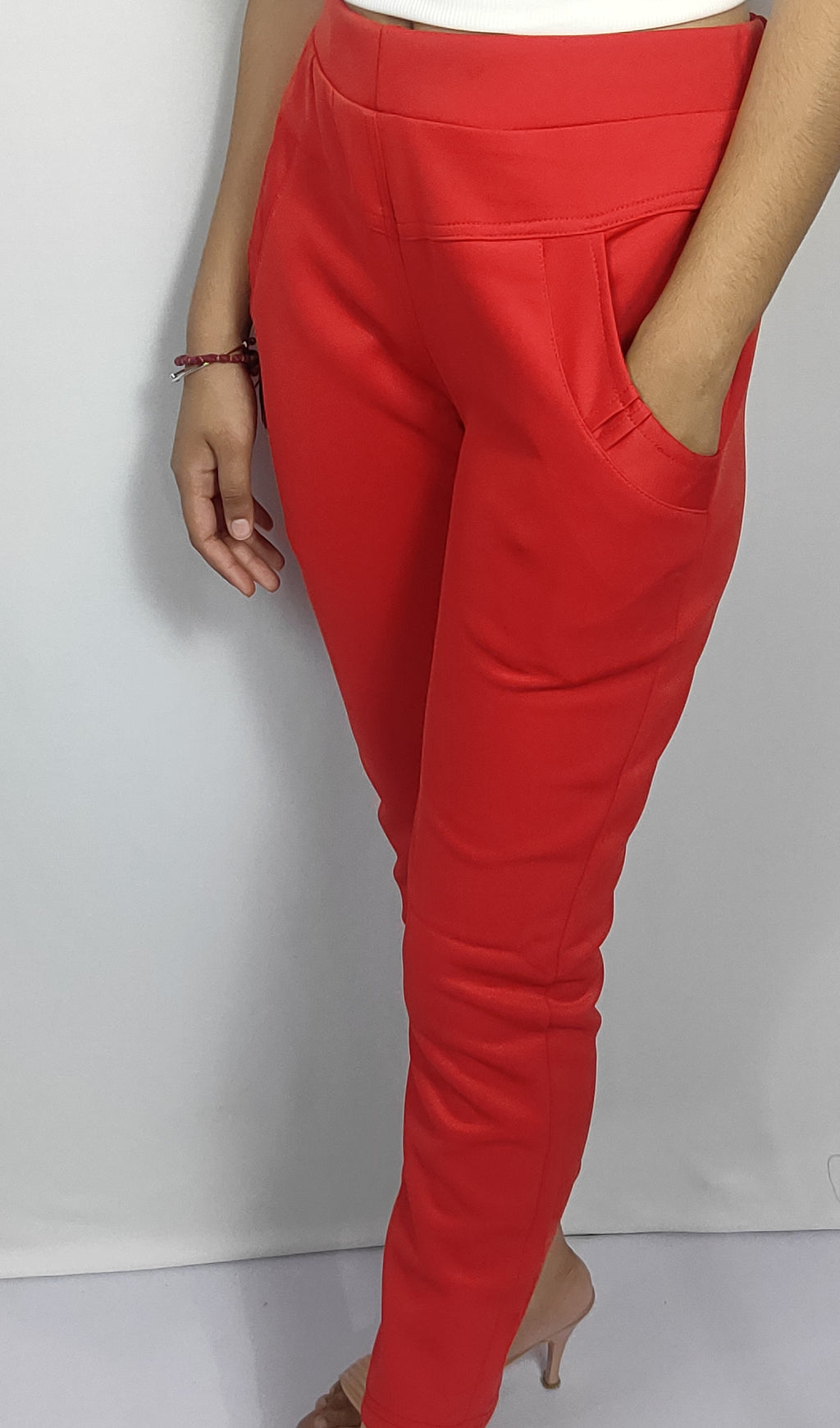Solid Color Slim-Fit Pants with Side Pockets