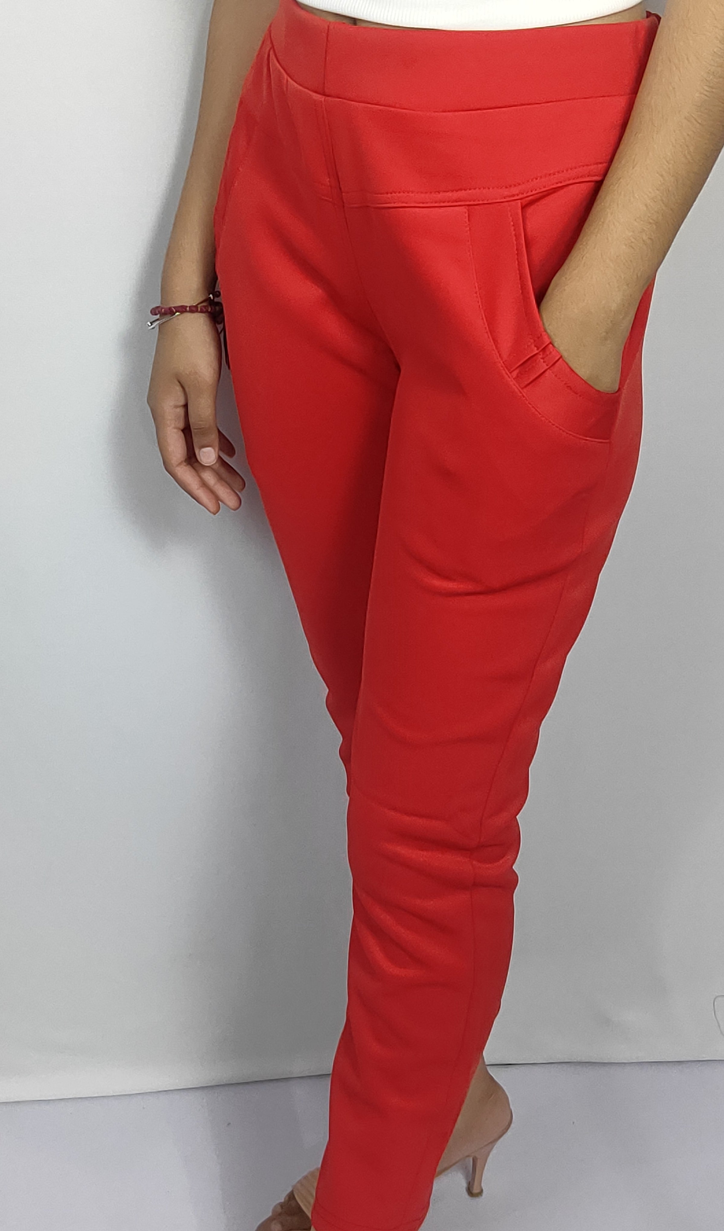 Solid Color Slim-Fit Pants with Side Pockets