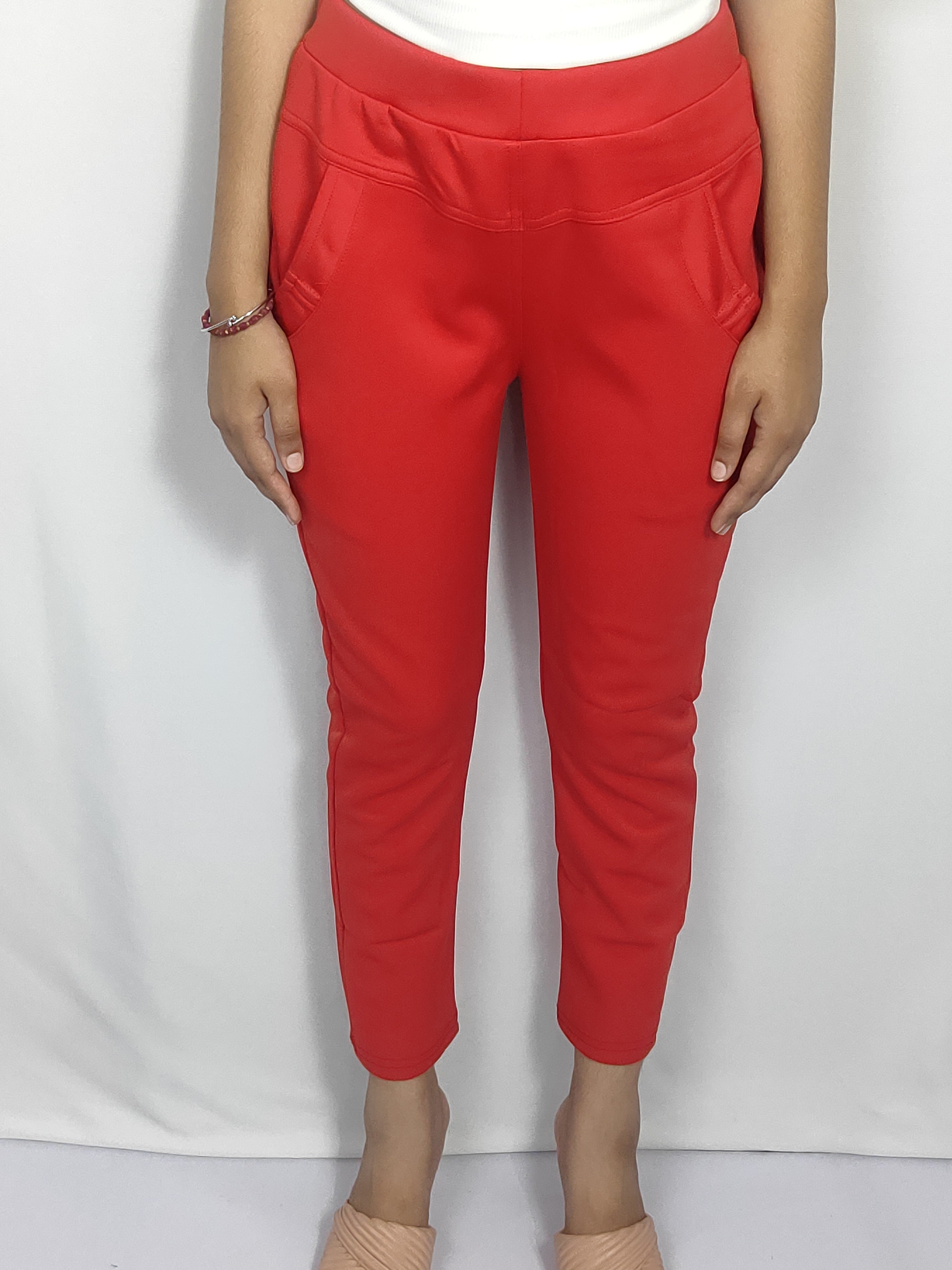 Solid Color Slim-Fit Pants with Side Pockets