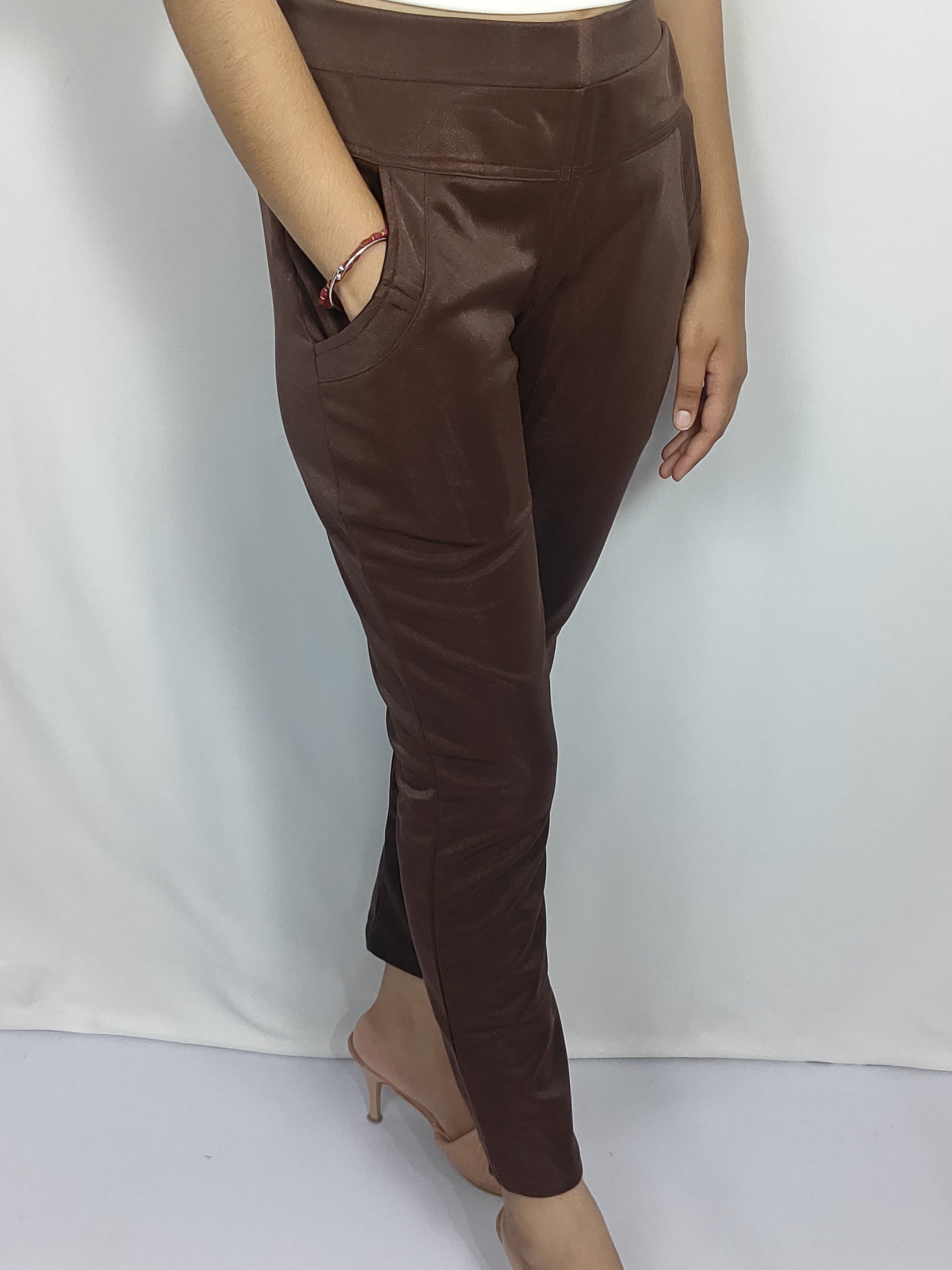 Solid Color Slim-Fit Pants with Side Pockets