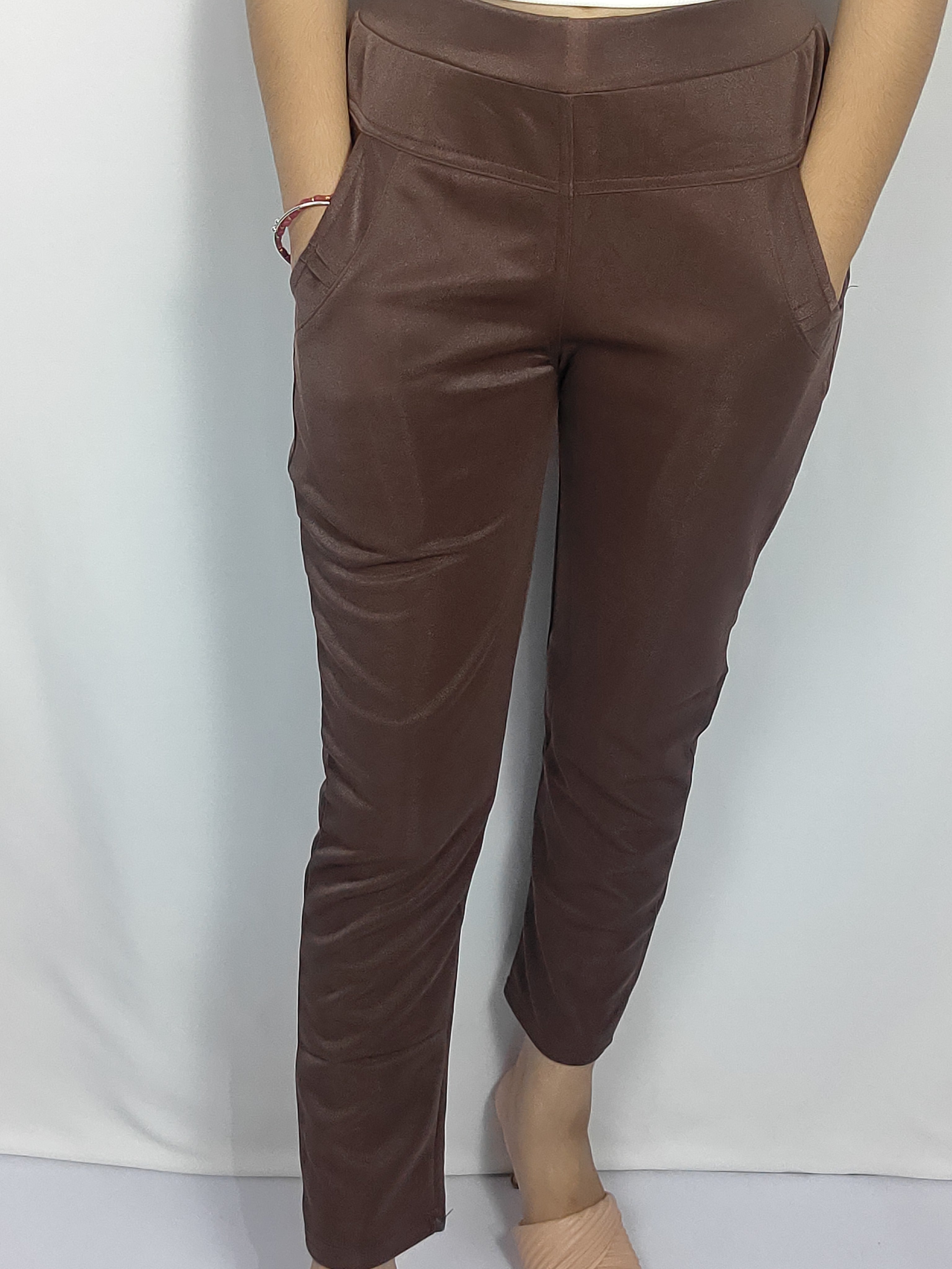 Solid Color Slim-Fit Pants with Side Pockets