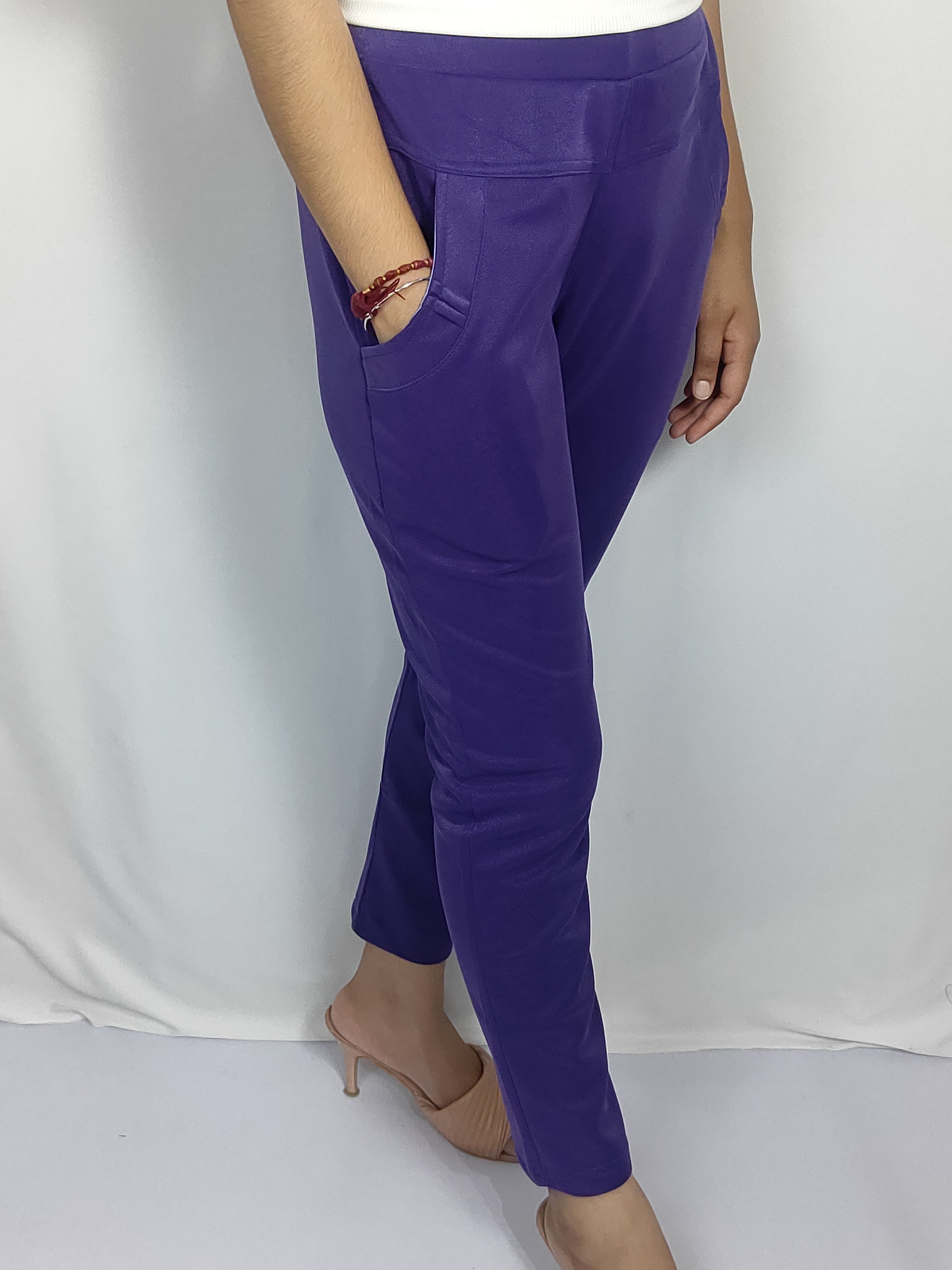 Solid Color Slim-Fit Pants with Side Pockets