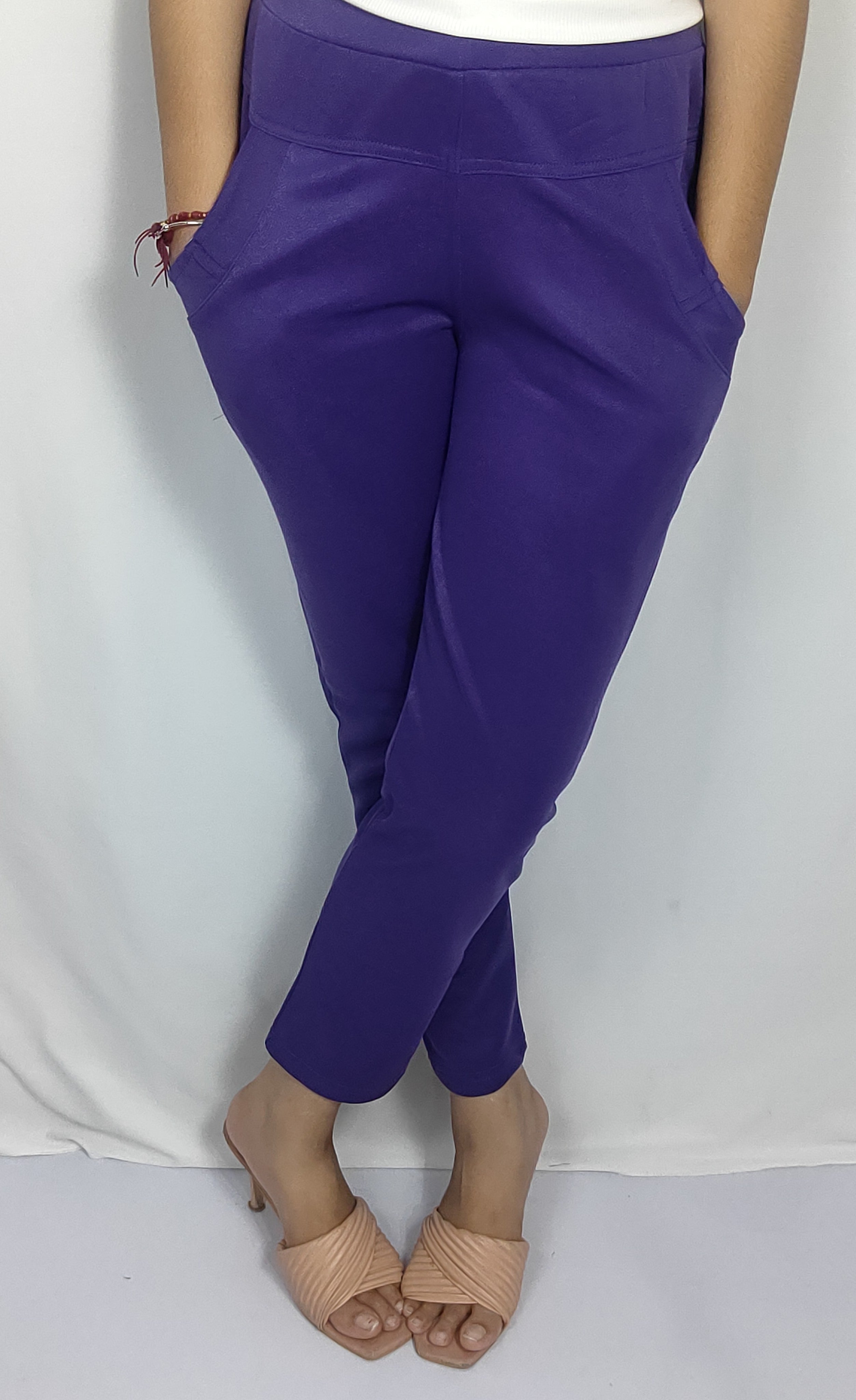 Solid Color Slim-Fit Pants with Side Pockets
