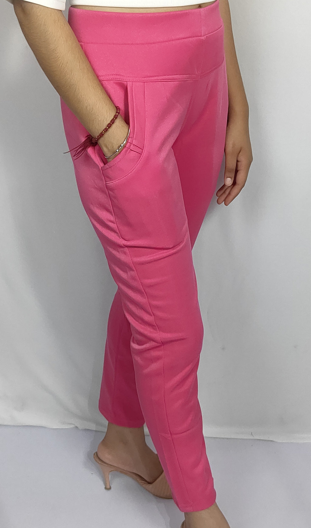 Solid Color Slim-Fit Pants with Side Pockets