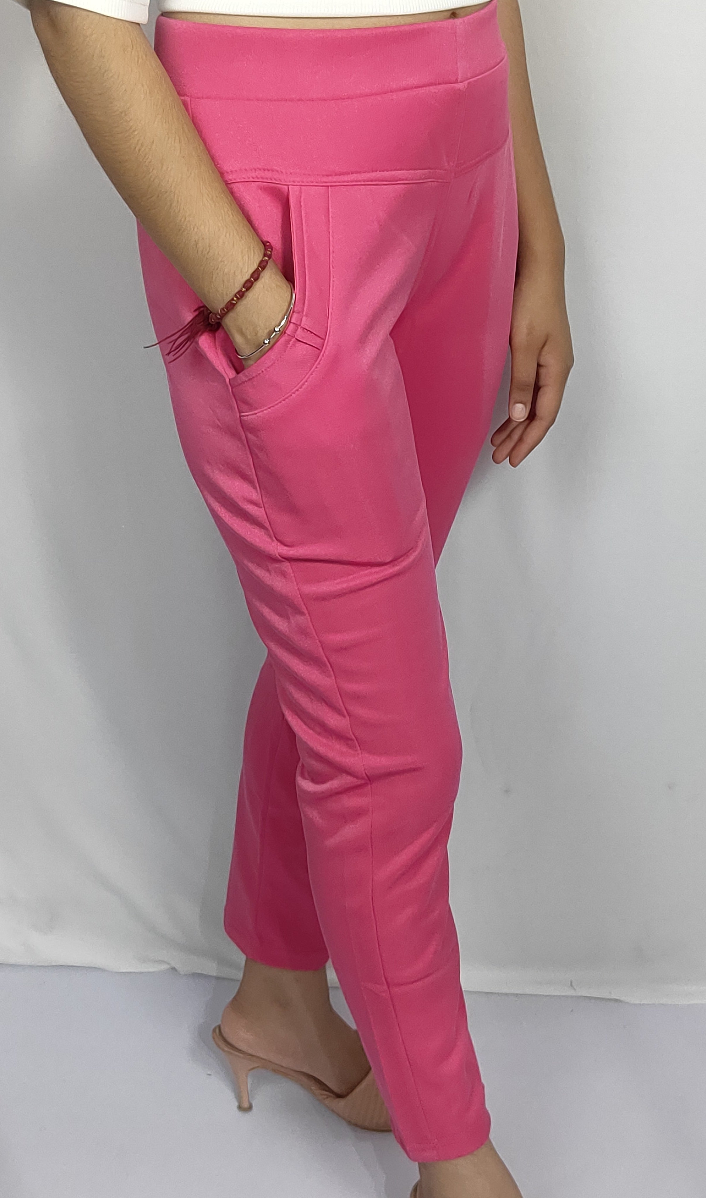 Solid Color Slim-Fit Pants with Side Pockets