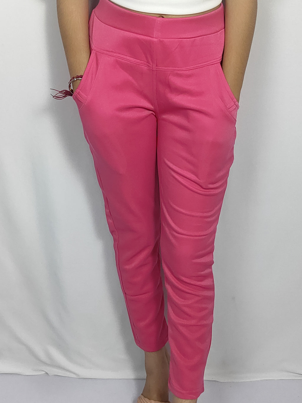 Solid Color Slim-Fit Pants with Side Pockets