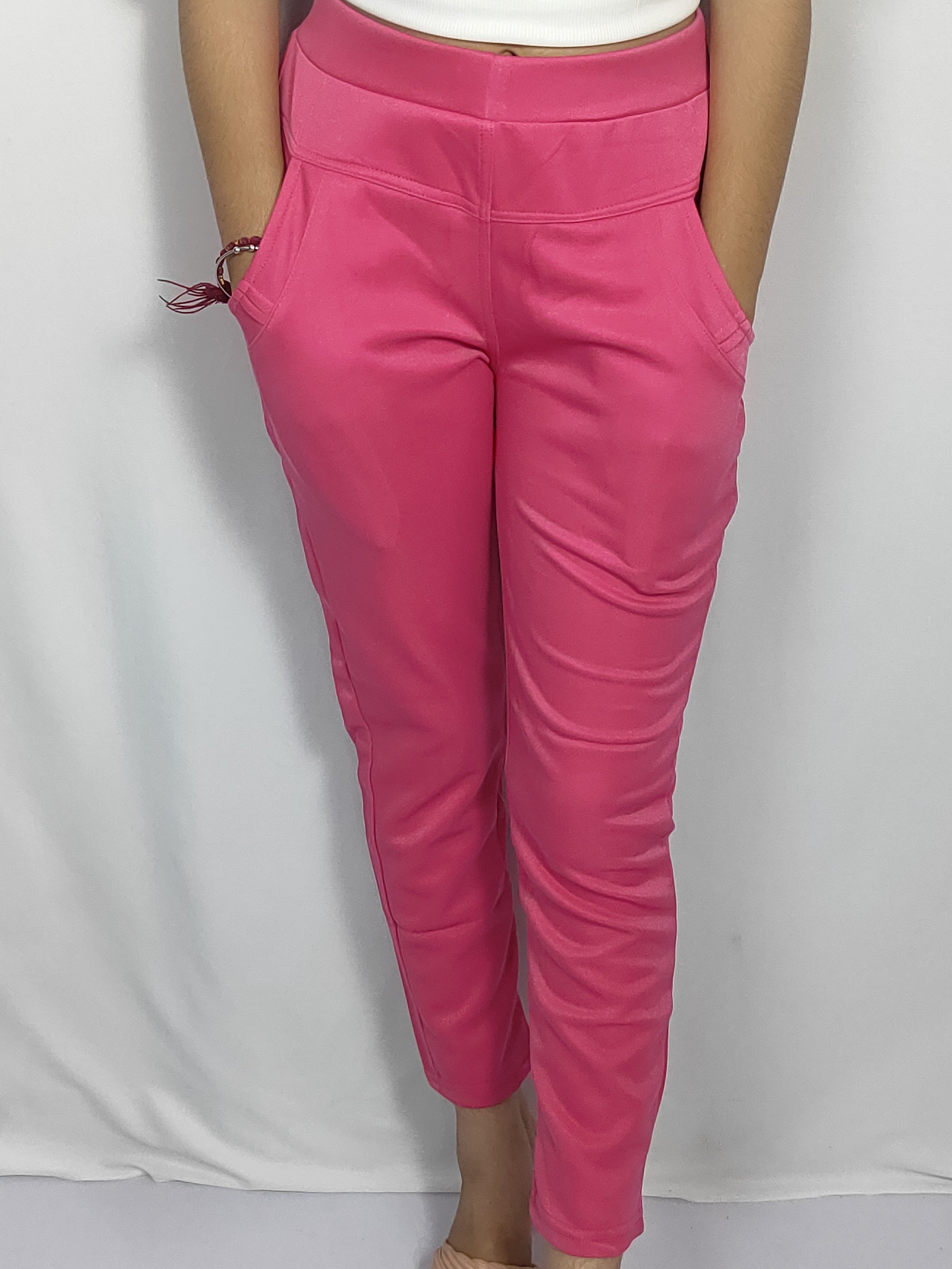 Solid Color Slim-Fit Pants with Side Pockets