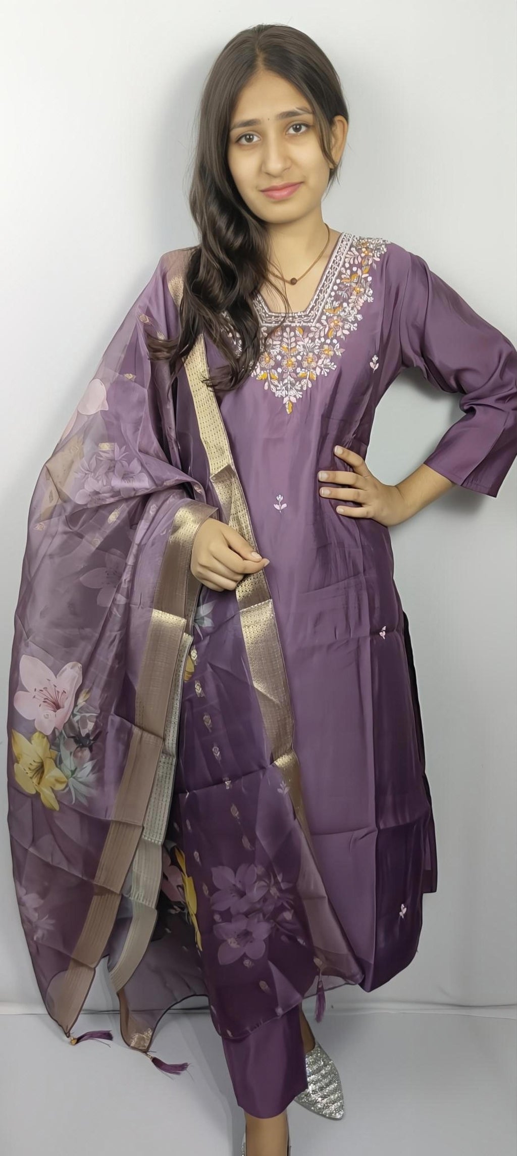 Purple 3 piece Kurta Set (Z0123)