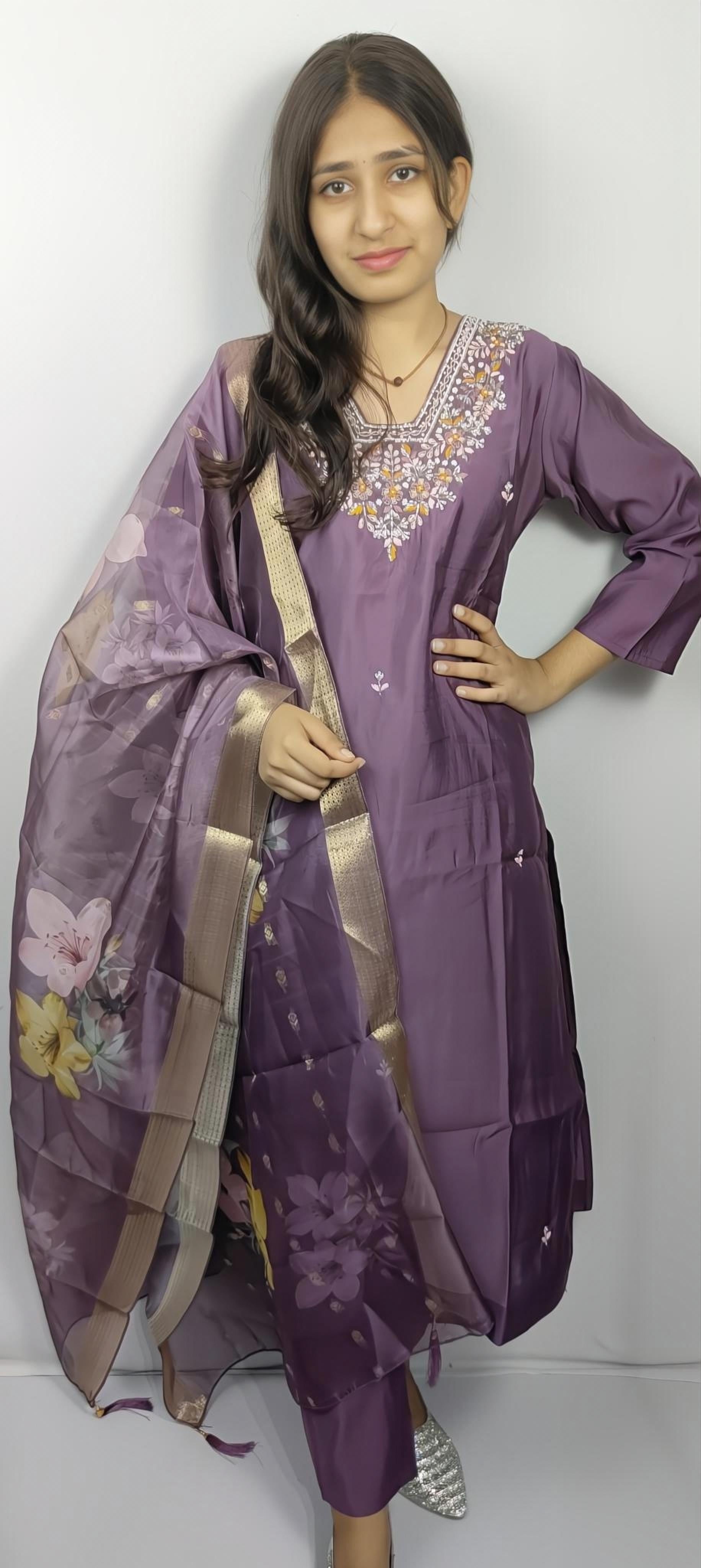Purple 3 piece Kurta Set (Z0123)
