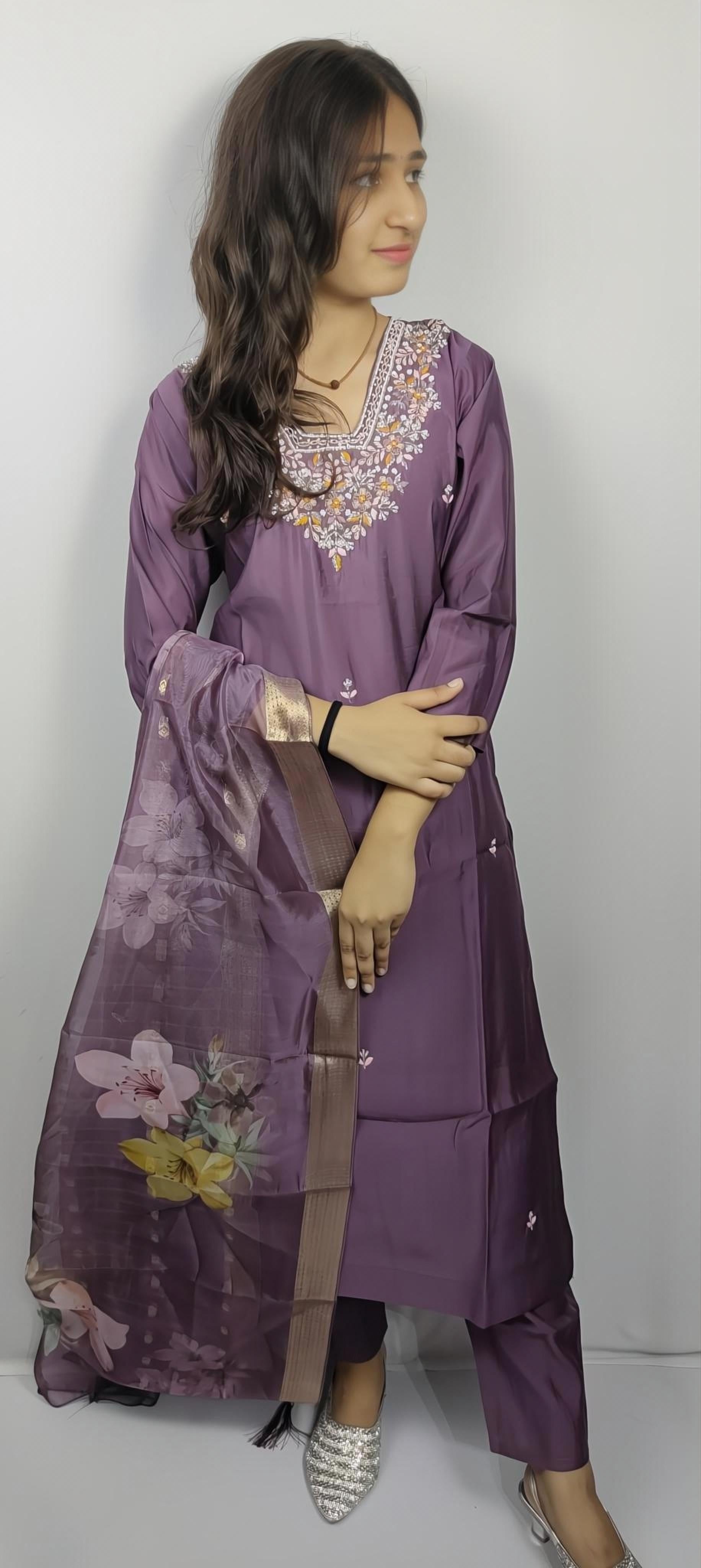 Purple 3 piece Kurta Set (Z0123)