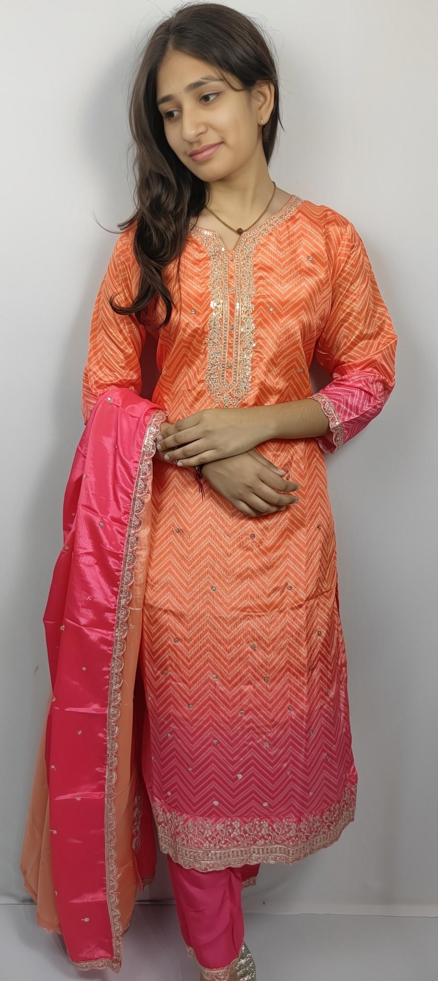 Orange colour 3 piece Kurta Set (Z1)