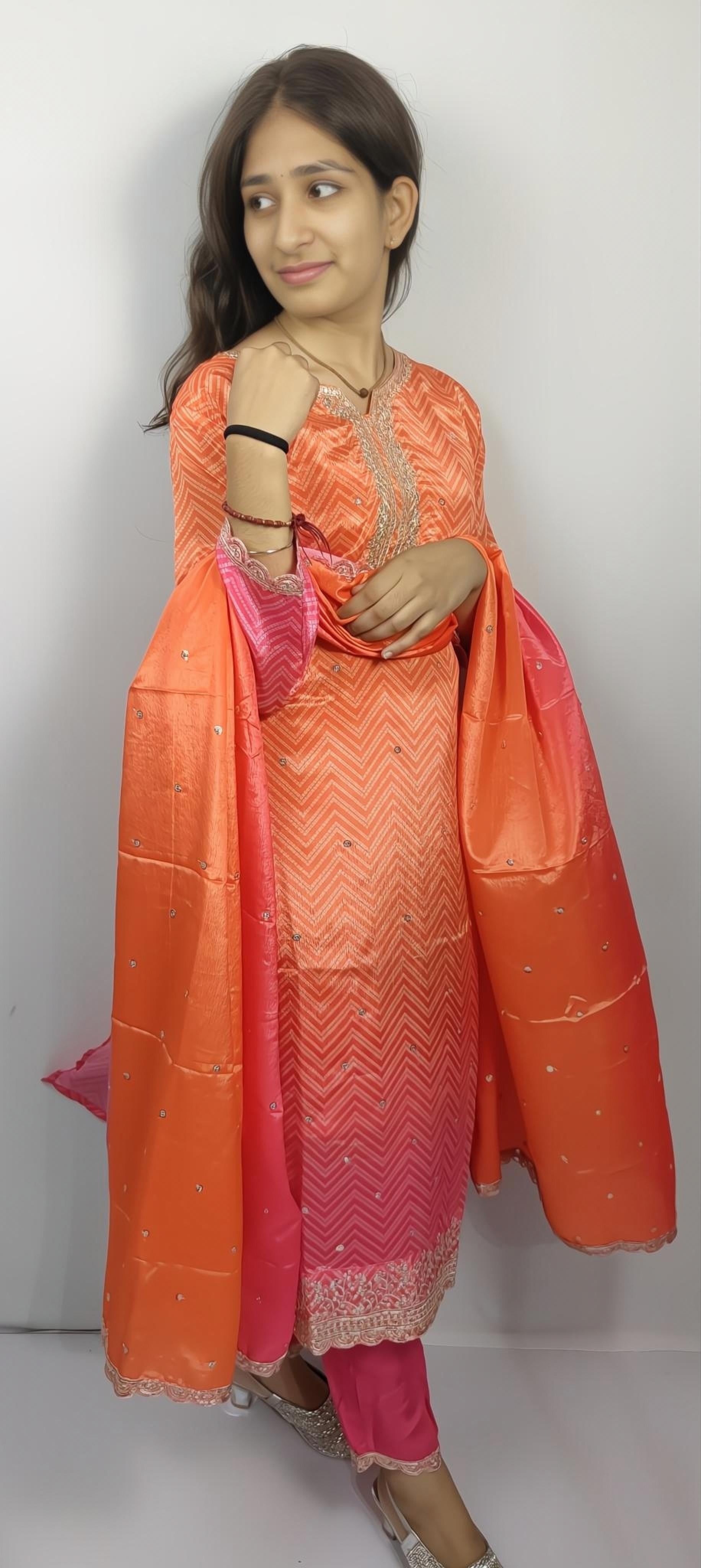 Orange colour 3 piece Kurta Set (Z1)