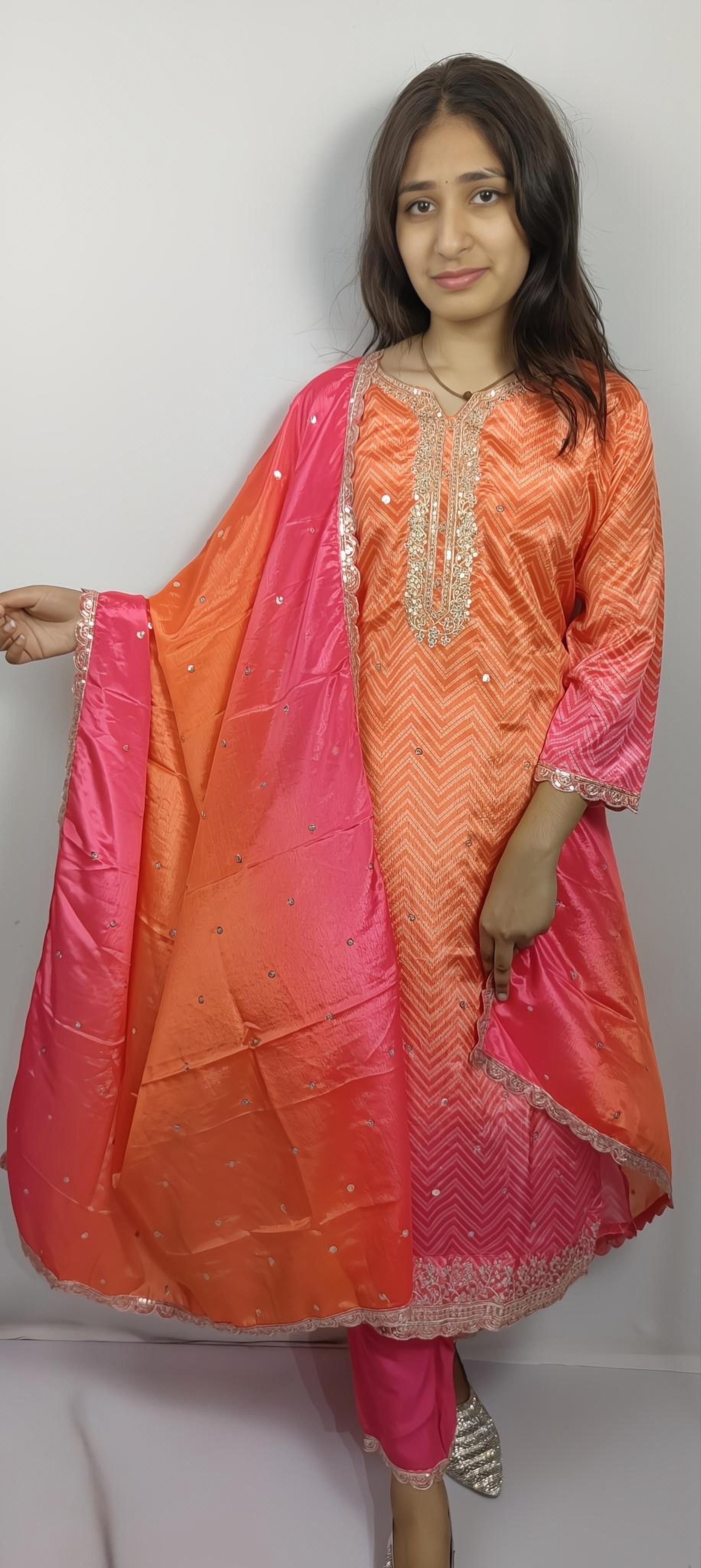 Orange colour 3 piece Kurta Set (Z1)